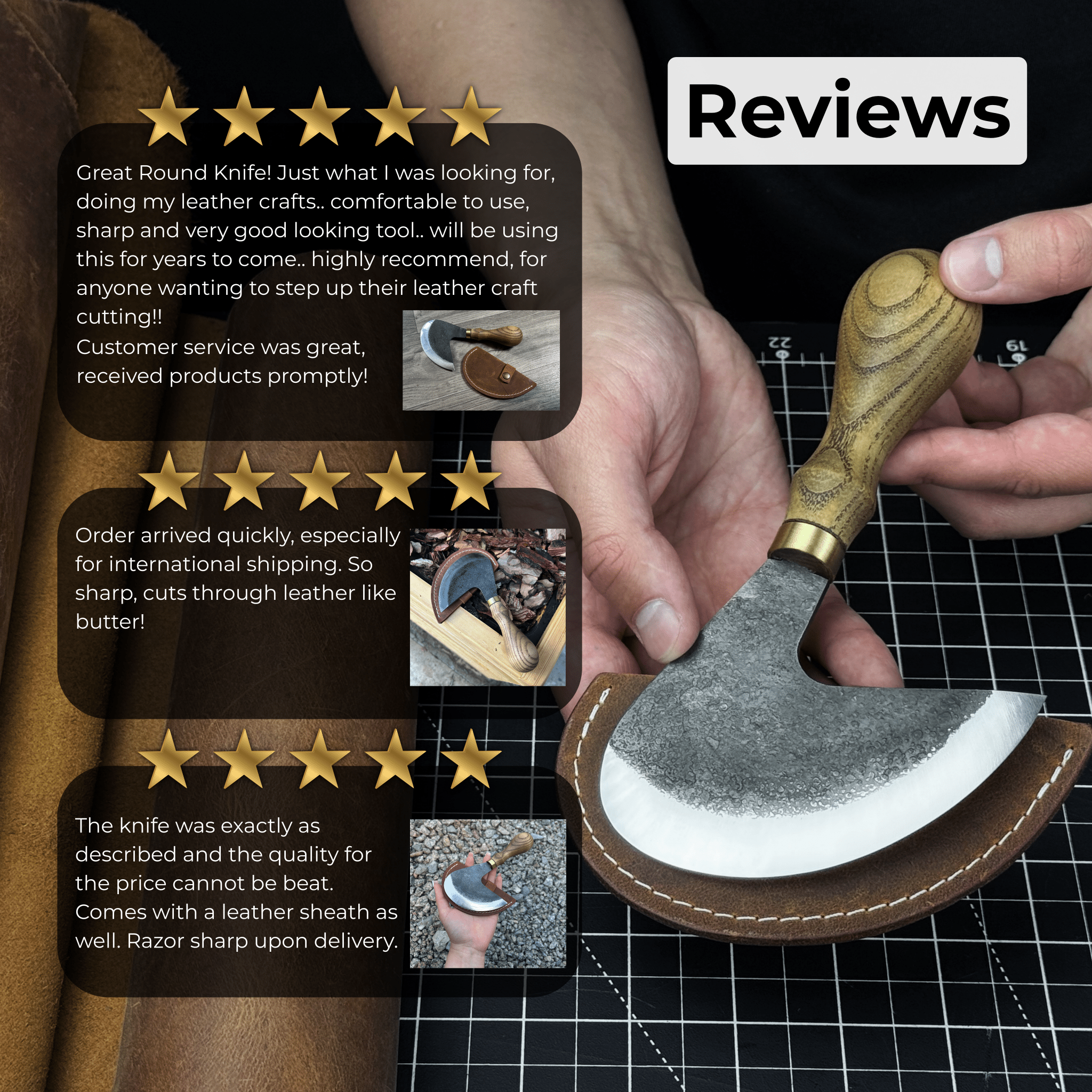 Professional Leather Crafting Half Round Knife, 10.5 cm (4.1 inches) - 9