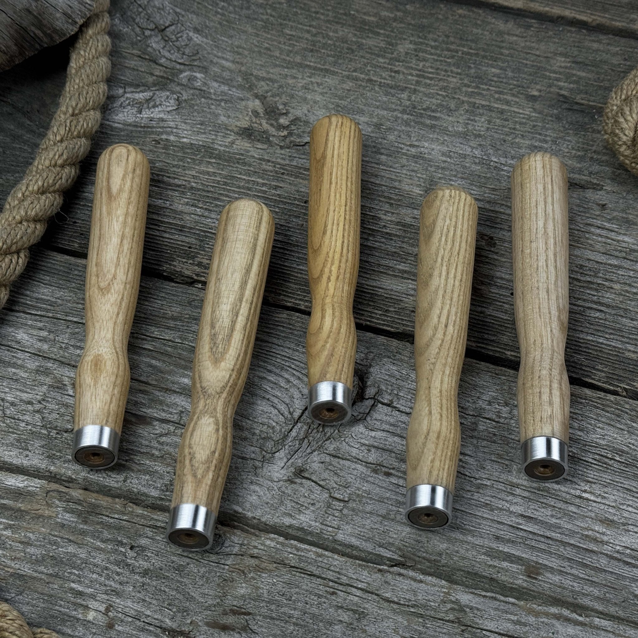 Set of 5 Ash Wood Handles for Chisels and Gouges with Aluminum Rings - 2