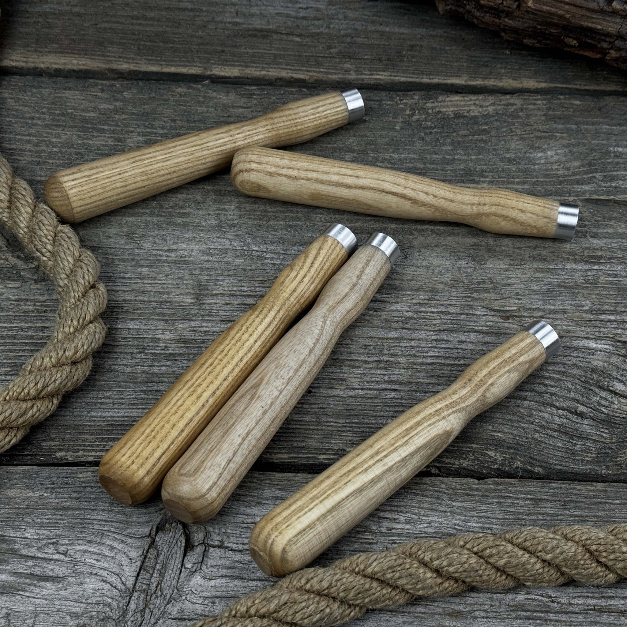 Set of 5 Ash Wood Handles for Chisels and Gouges with Aluminum Rings - 5