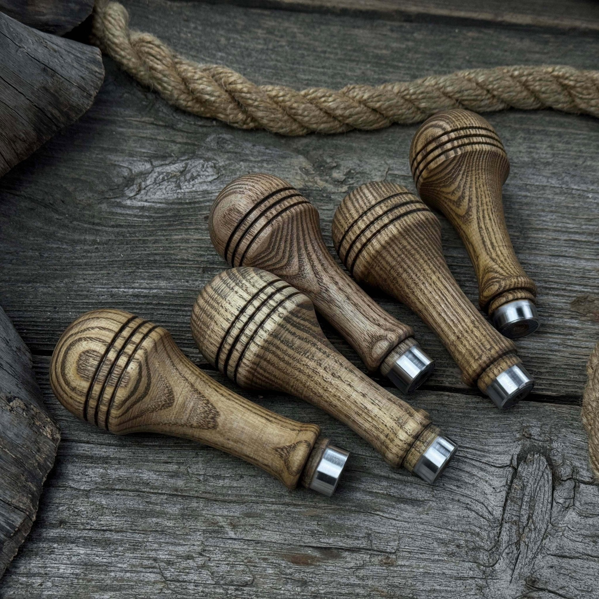 Set of 5 Ash Wood Replacement Handles with Aluminum Rings - 7