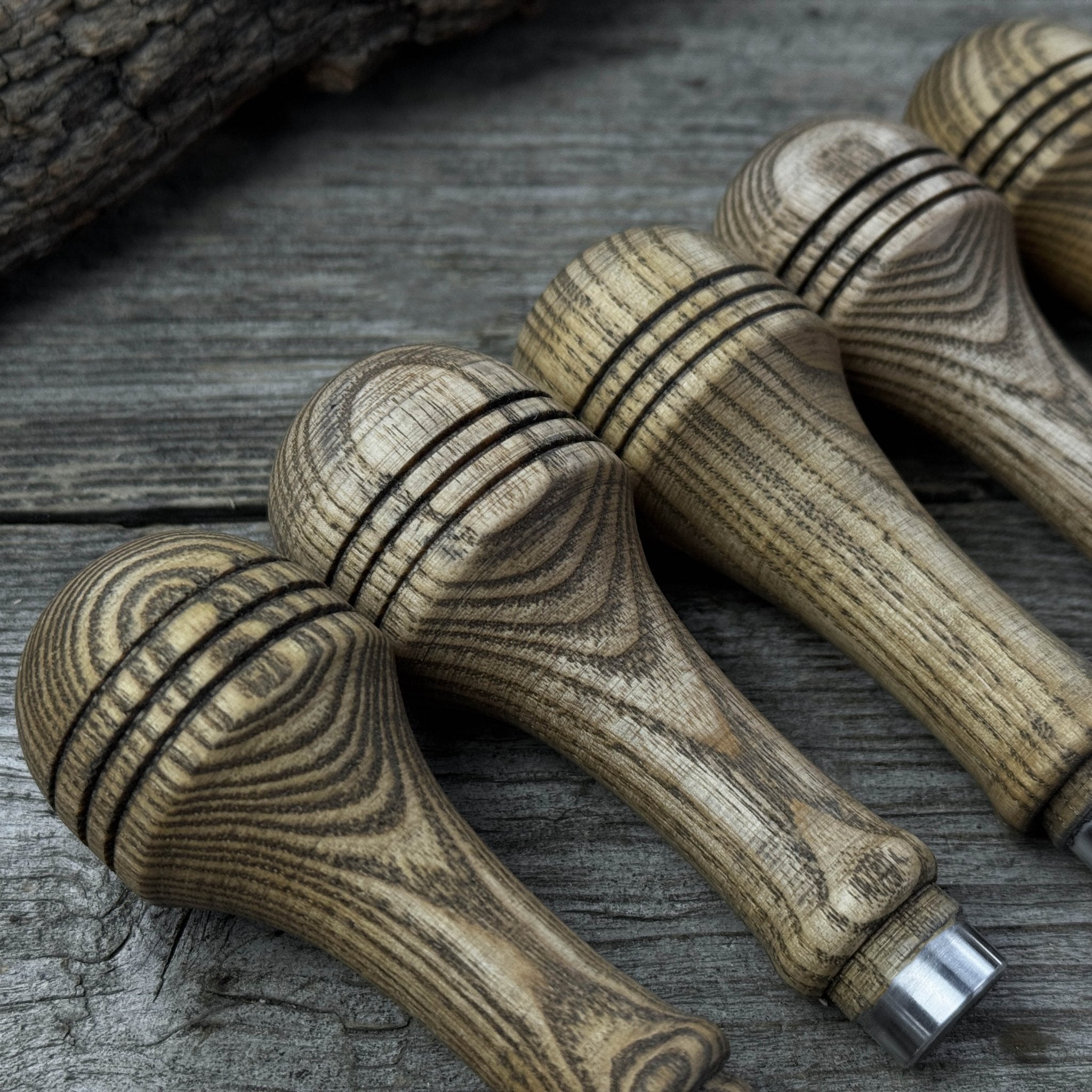 Set of 5 Ash Wood Replacement Handles with Aluminum Rings - 5