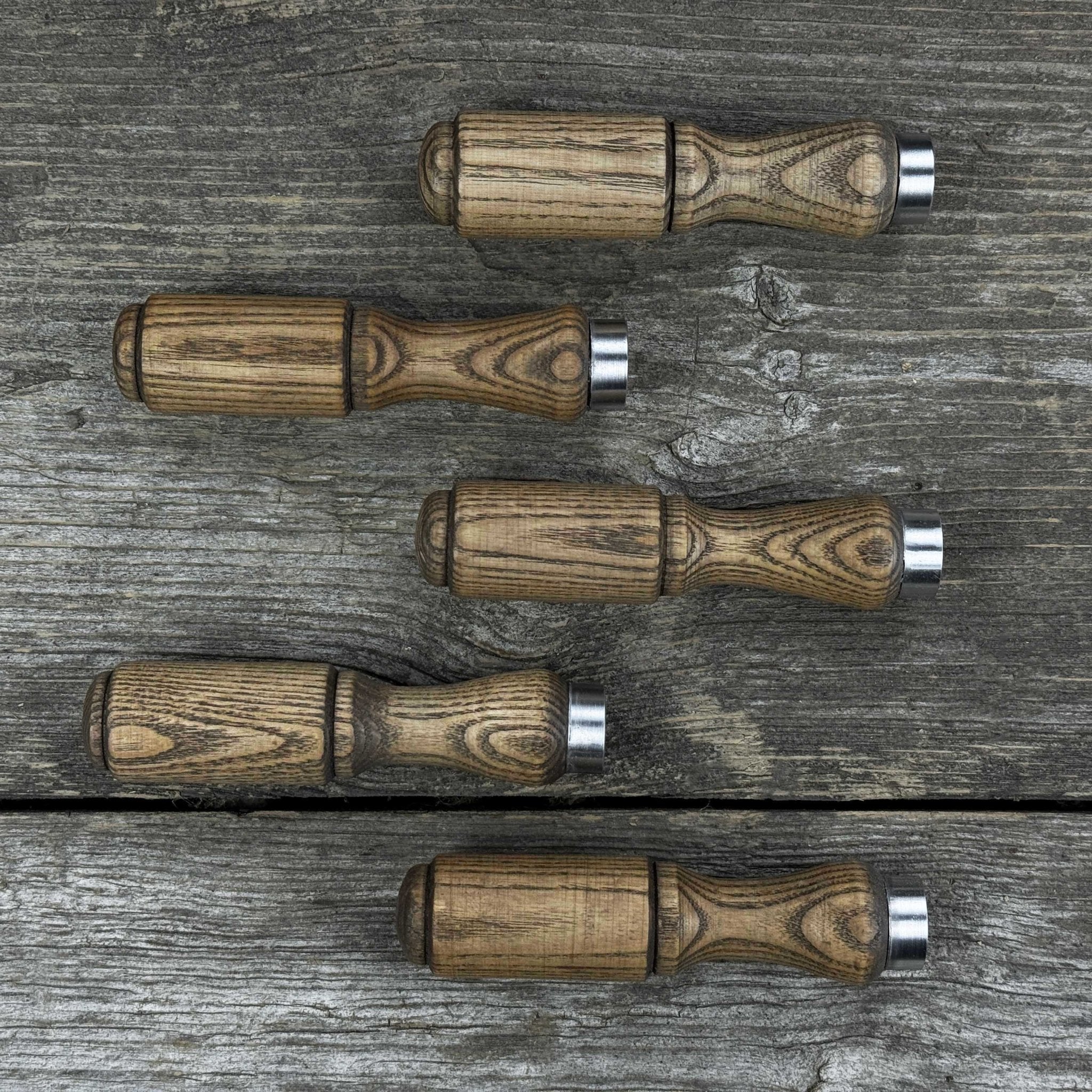 Set of 5 Ash Wood Tool Handles with Aluminum Rings - 1
