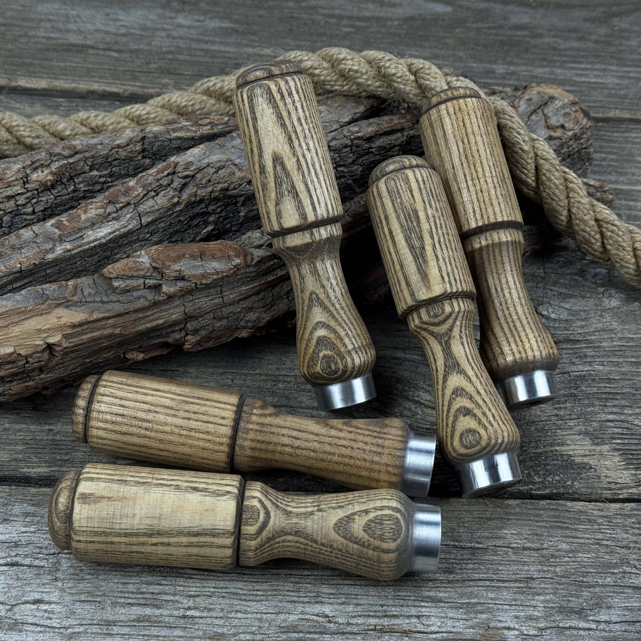 Set of 5 Ash Wood Tool Handles with Aluminum Rings - 10