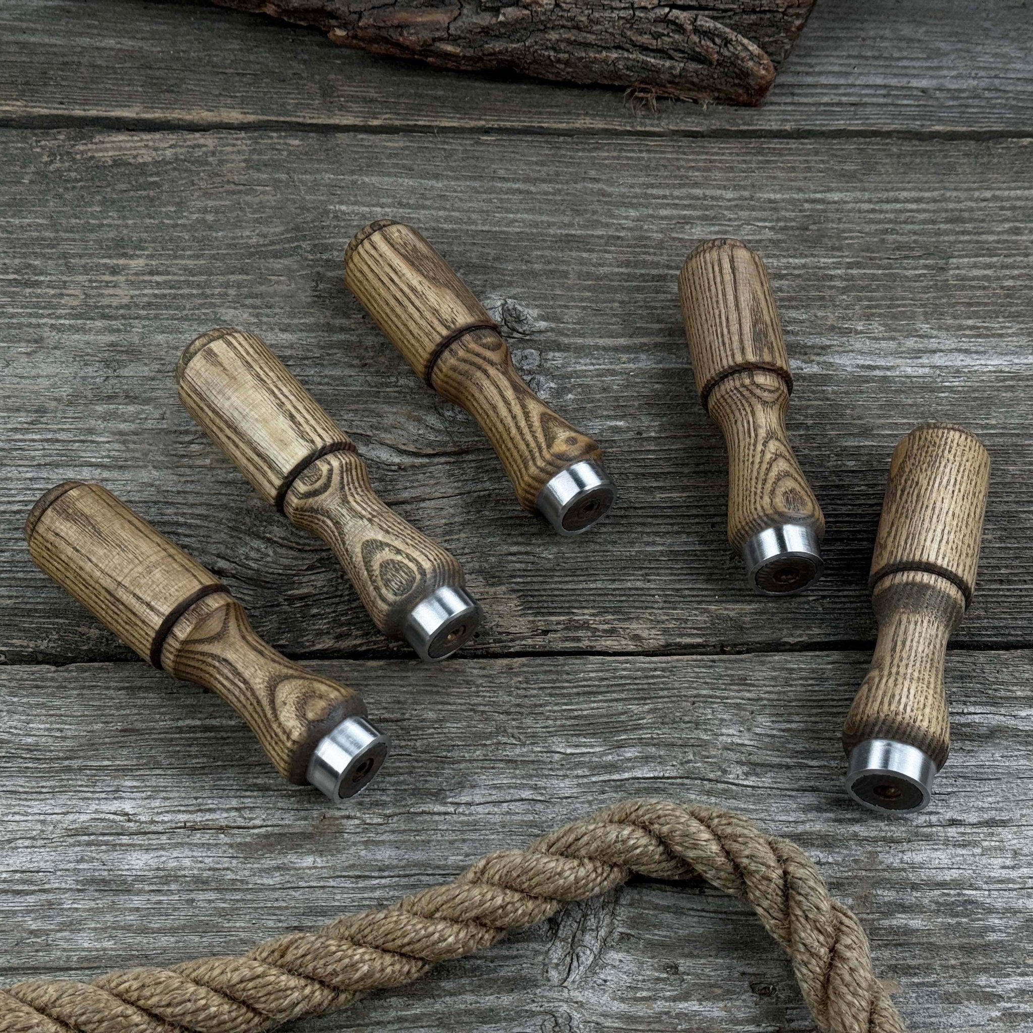 Set of 5 Ash Wood Tool Handles with Aluminum Rings - 5