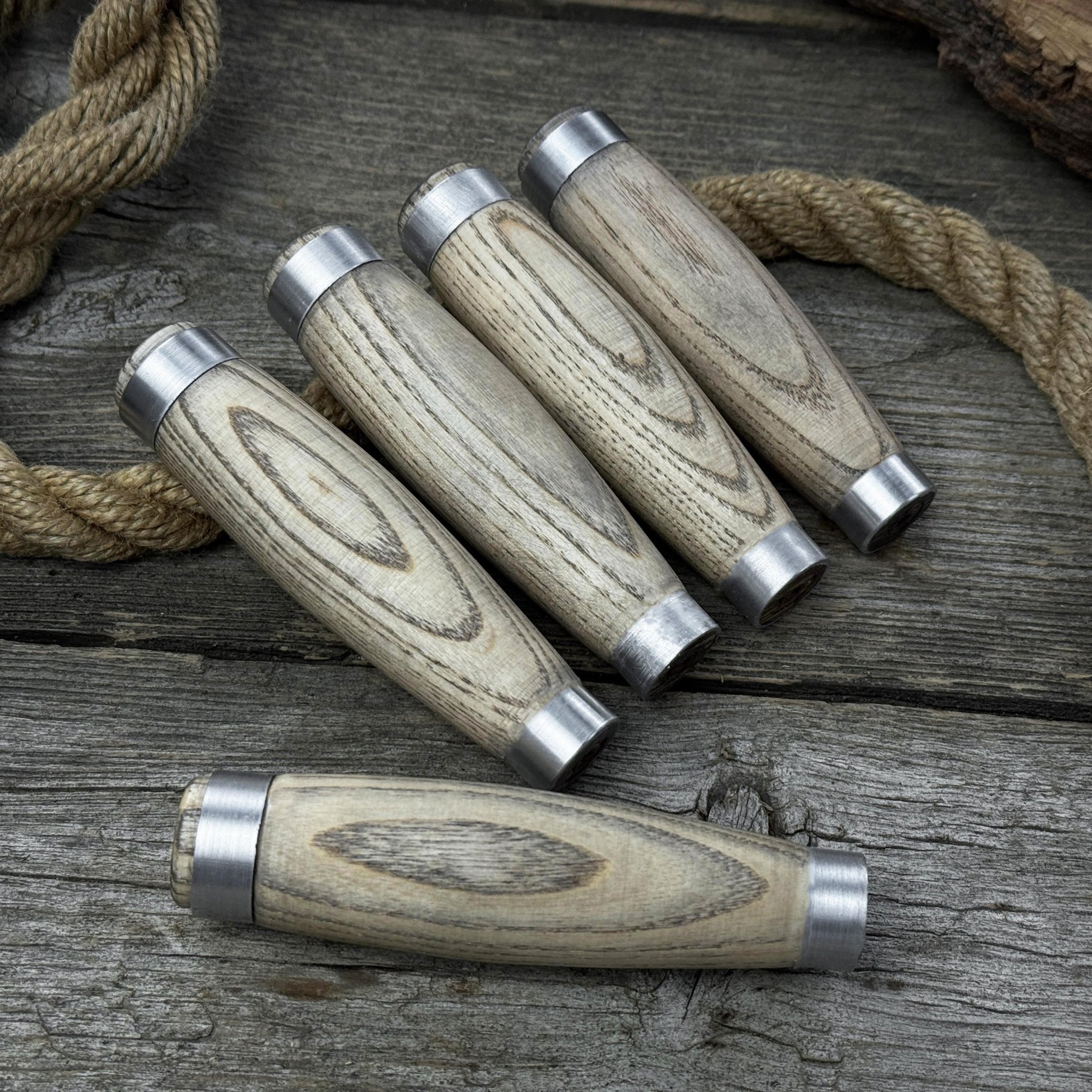 Set of 5 Replacement Wooden Handles with Aluminum Rings - 4