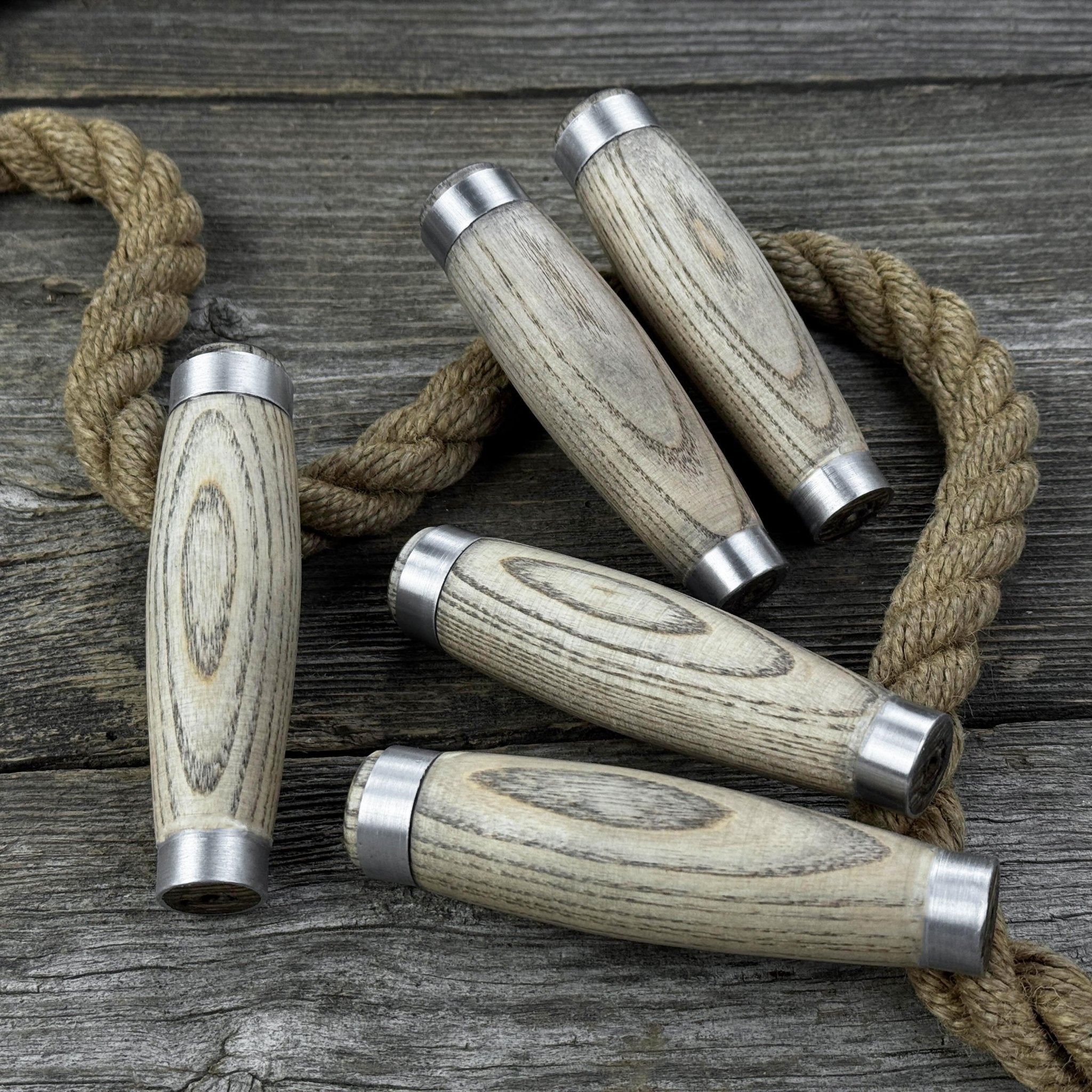 Set of 5 Replacement Wooden Handles with Aluminum Rings - 5