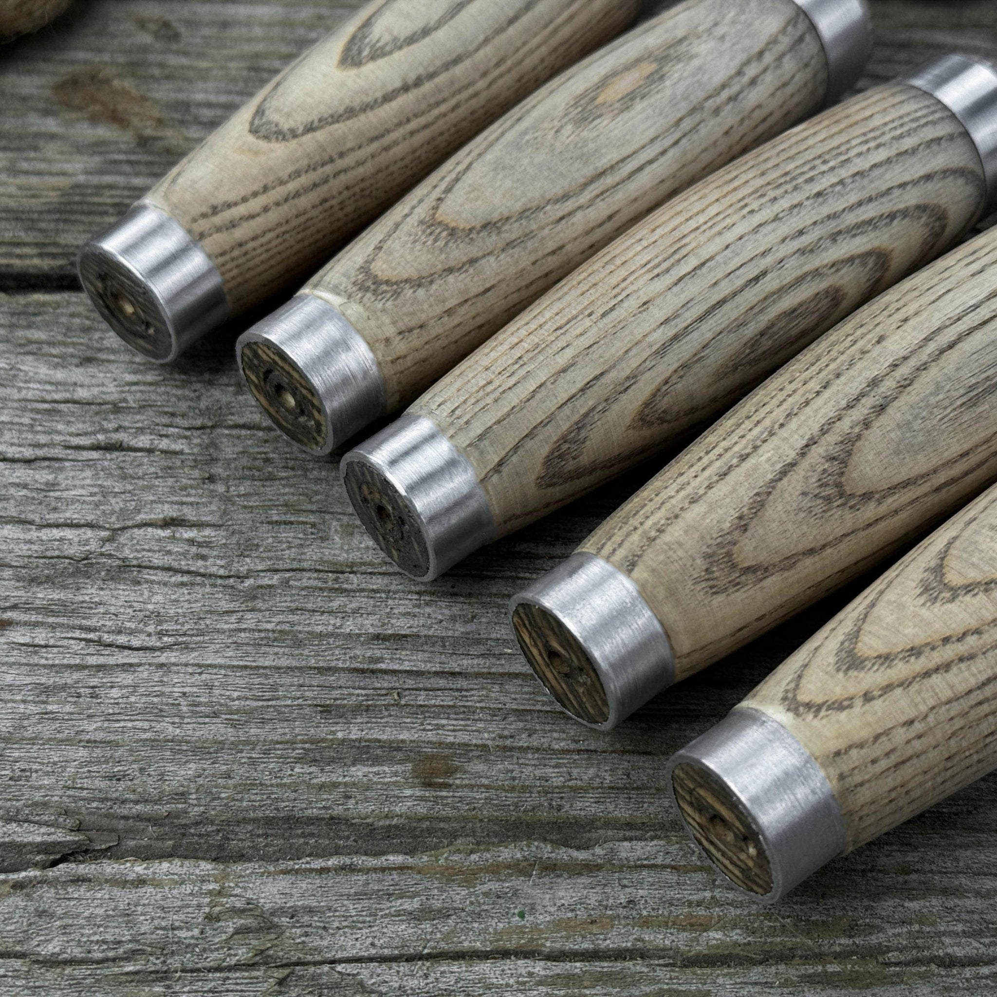 Set of 5 Replacement Wooden Handles with Aluminum Rings - 9