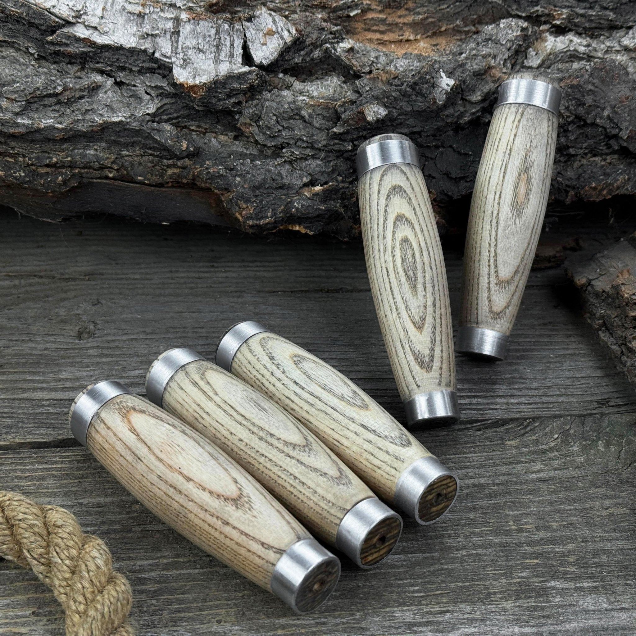 Set of 5 Replacement Wooden Handles with Aluminum Rings - 6