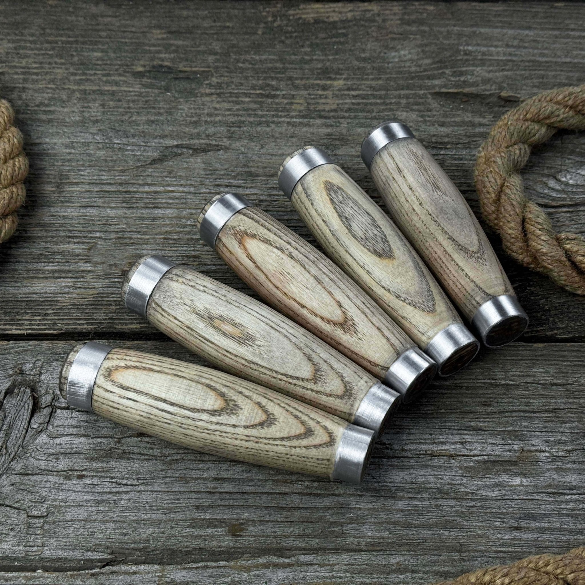 Set of 5 Replacement Wooden Handles with Aluminum Rings - 2