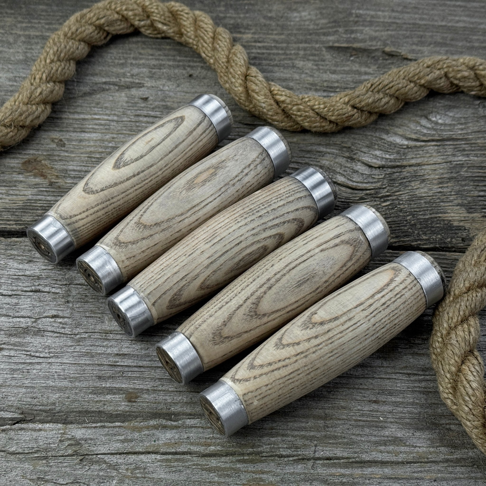 Set of 5 Replacement Wooden Handles with Aluminum Rings - 8