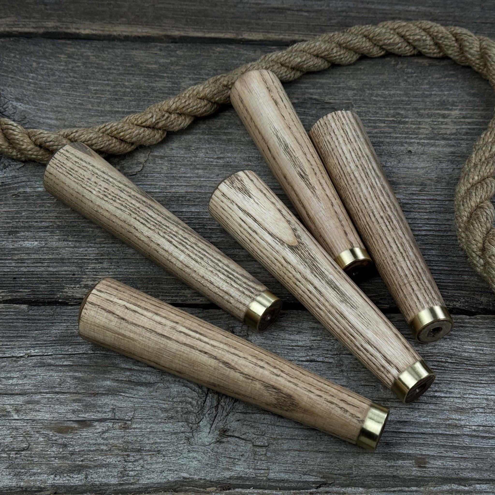 Set of 5 Tapered Ash Wood Handles with Brass Rings - 3