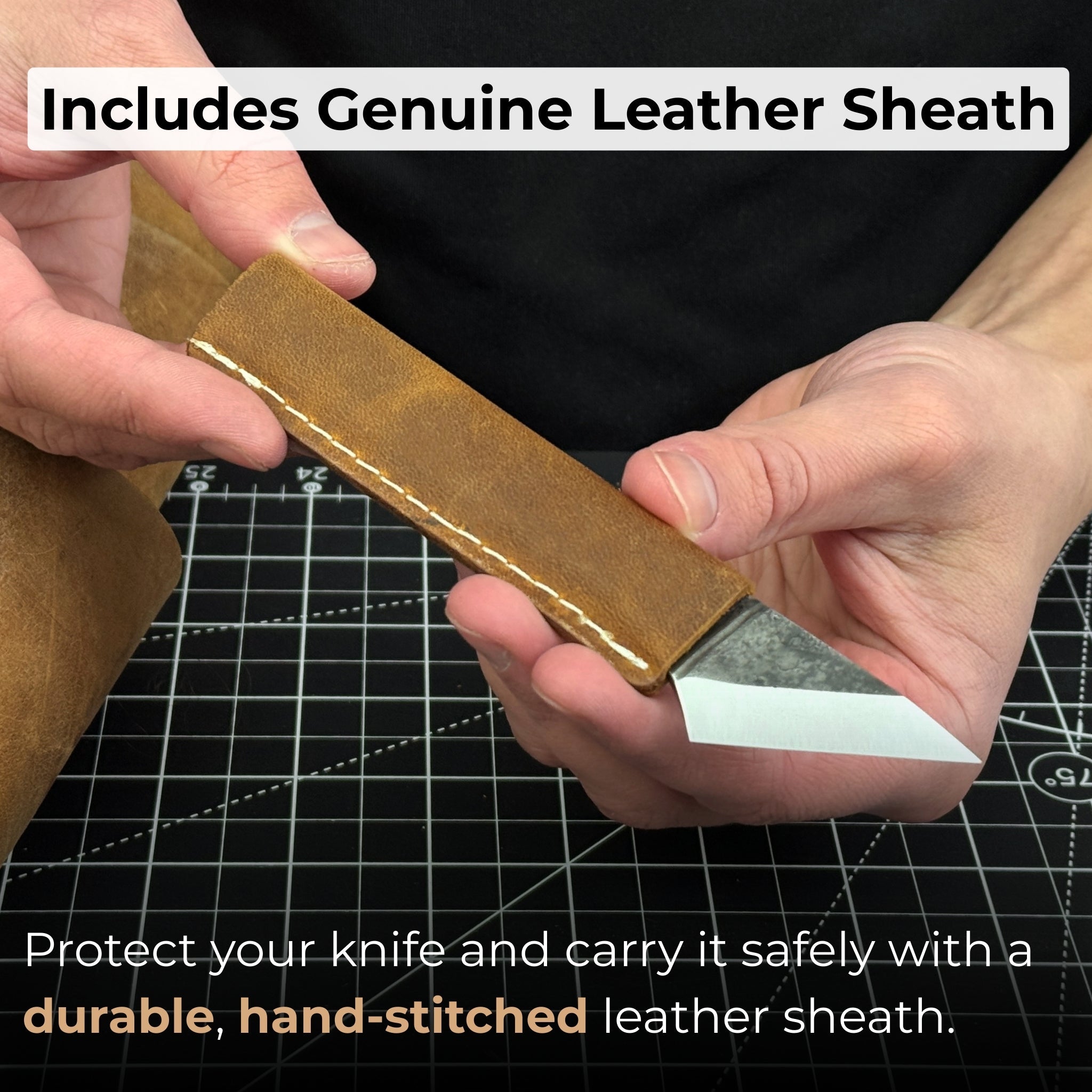 Single - Bevel Kiridashi Knife – Razor - Sharp Carbon Steel Blade with Leather Sheath - 5