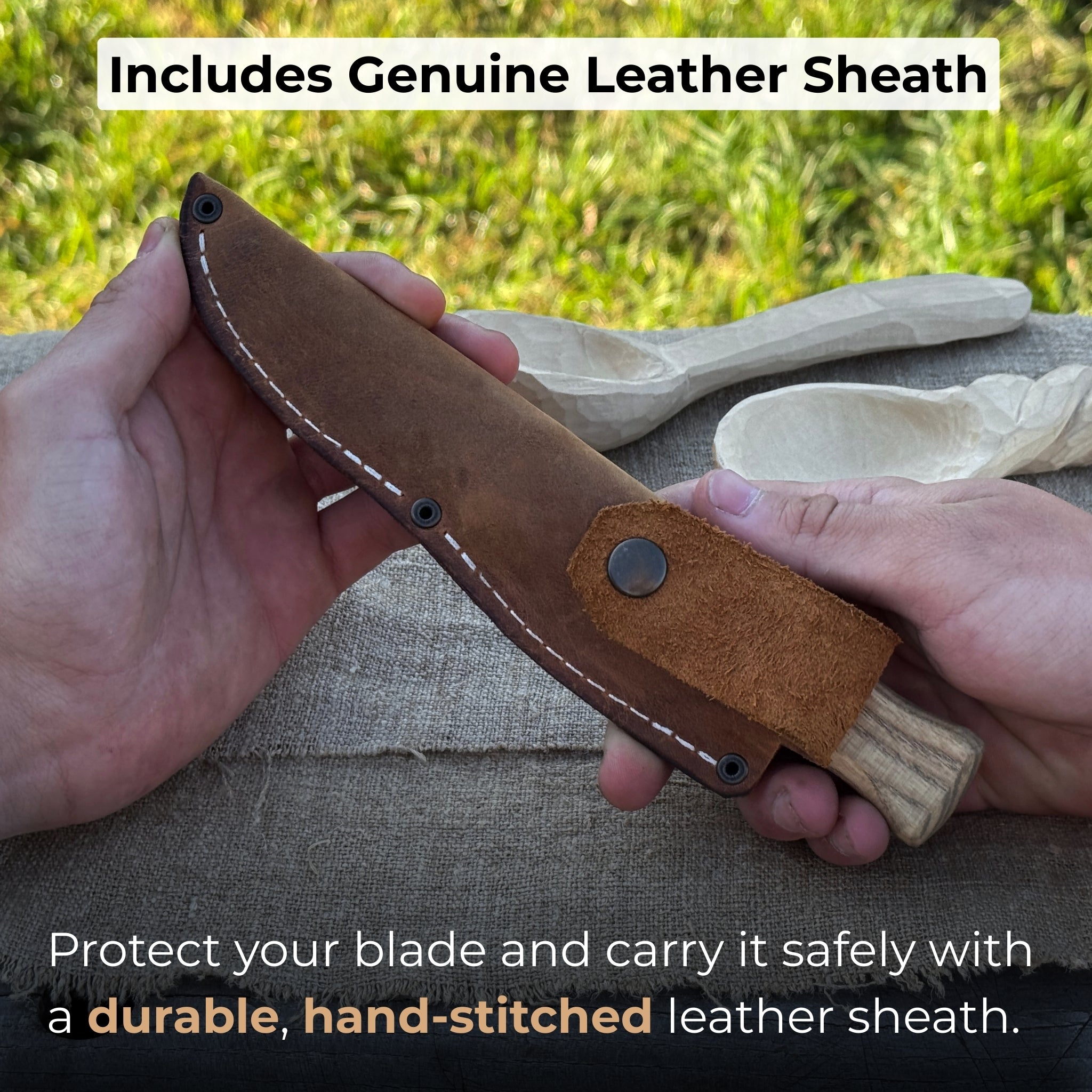 Sloyd Knife with Leather Sheath, 8 cm (3.15 inches) - 4