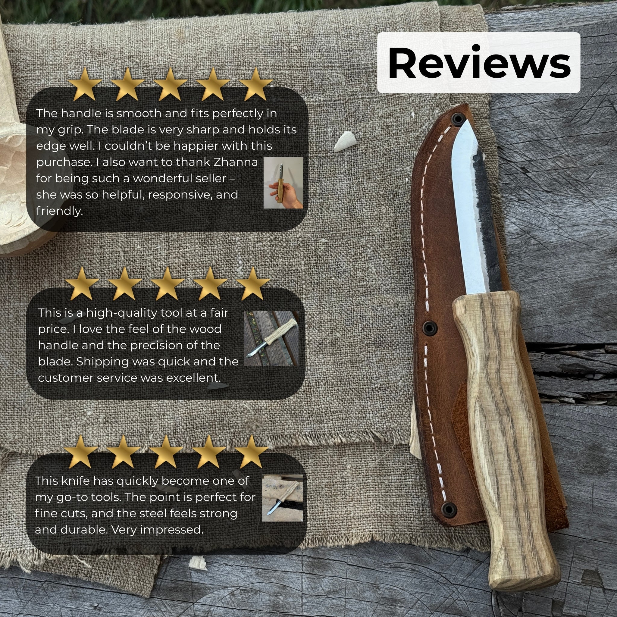 Sloyd Knife with Leather Sheath, 8 cm (3.15 inches) - 9