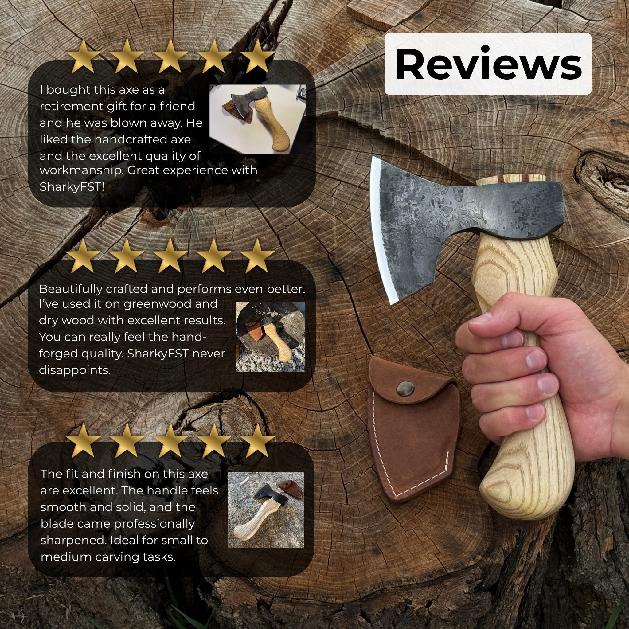 Small Carving Axe with Leather Sheath, 0.47 kg (1 lb) - 10