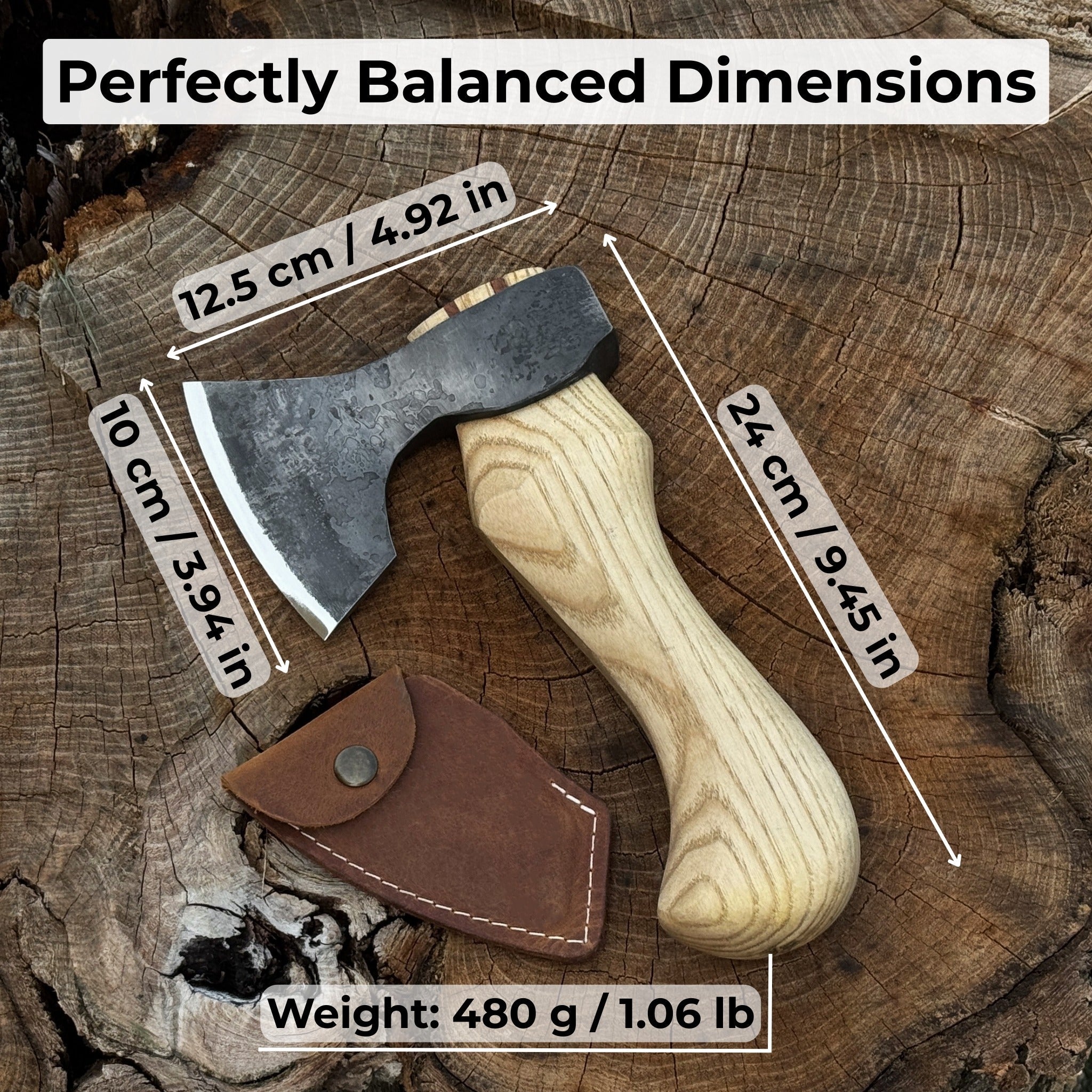 Small Carving Axe with Leather Sheath, 0.47 kg (1 lb) - 2