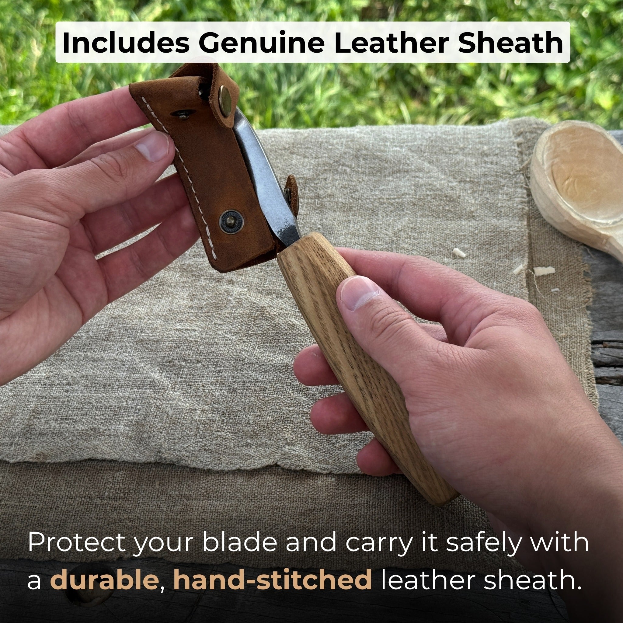 Small Spoon Carving Hook Knife with Octagonal Handle, 7.5 cm (3 inches), with Leather Sheath - 4