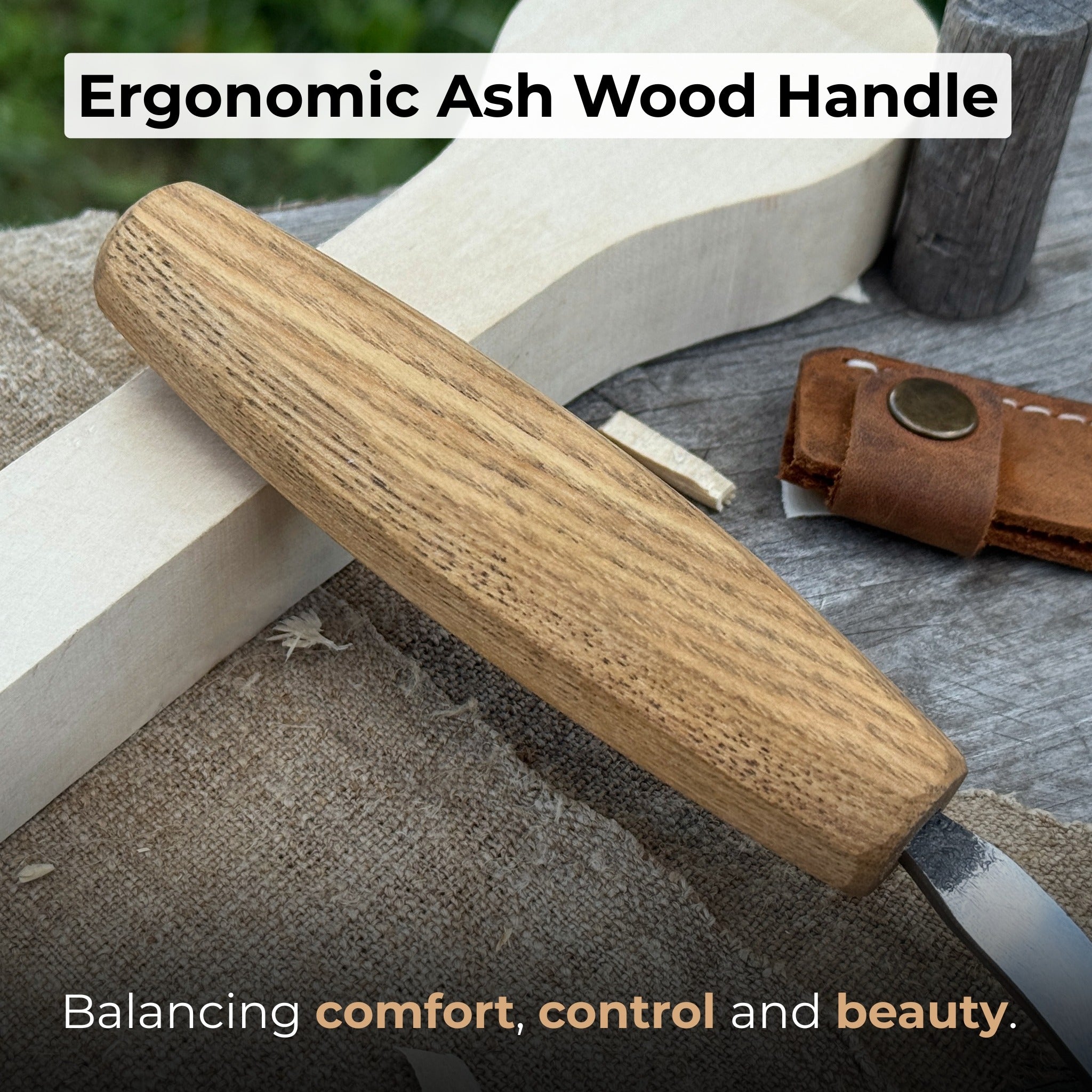 Small Spoon Carving Hook Knife with Octagonal Handle, 7.5 cm (3 inches), with Leather Sheath - 3