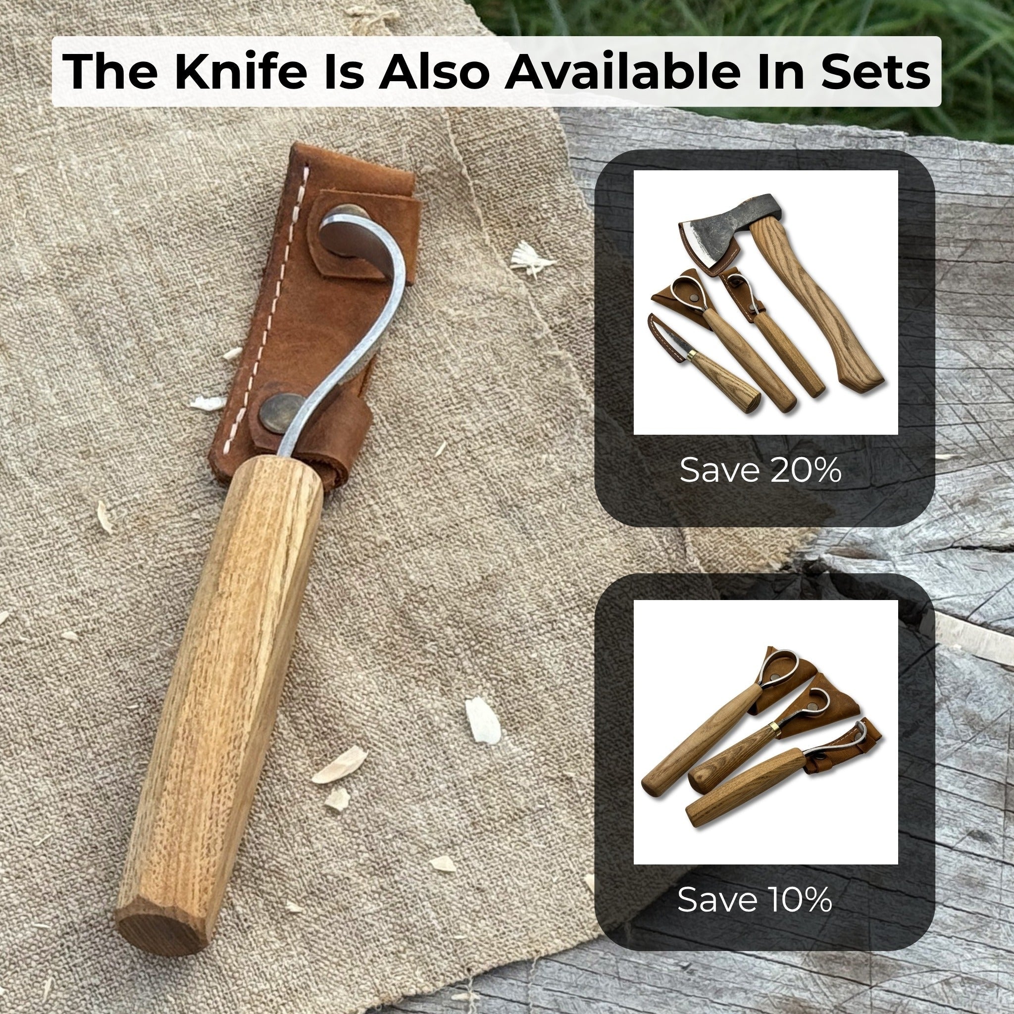 Small Spoon Carving Hook Knife with Octagonal Handle, 7.5 cm (3 inches), with Leather Sheath - 10