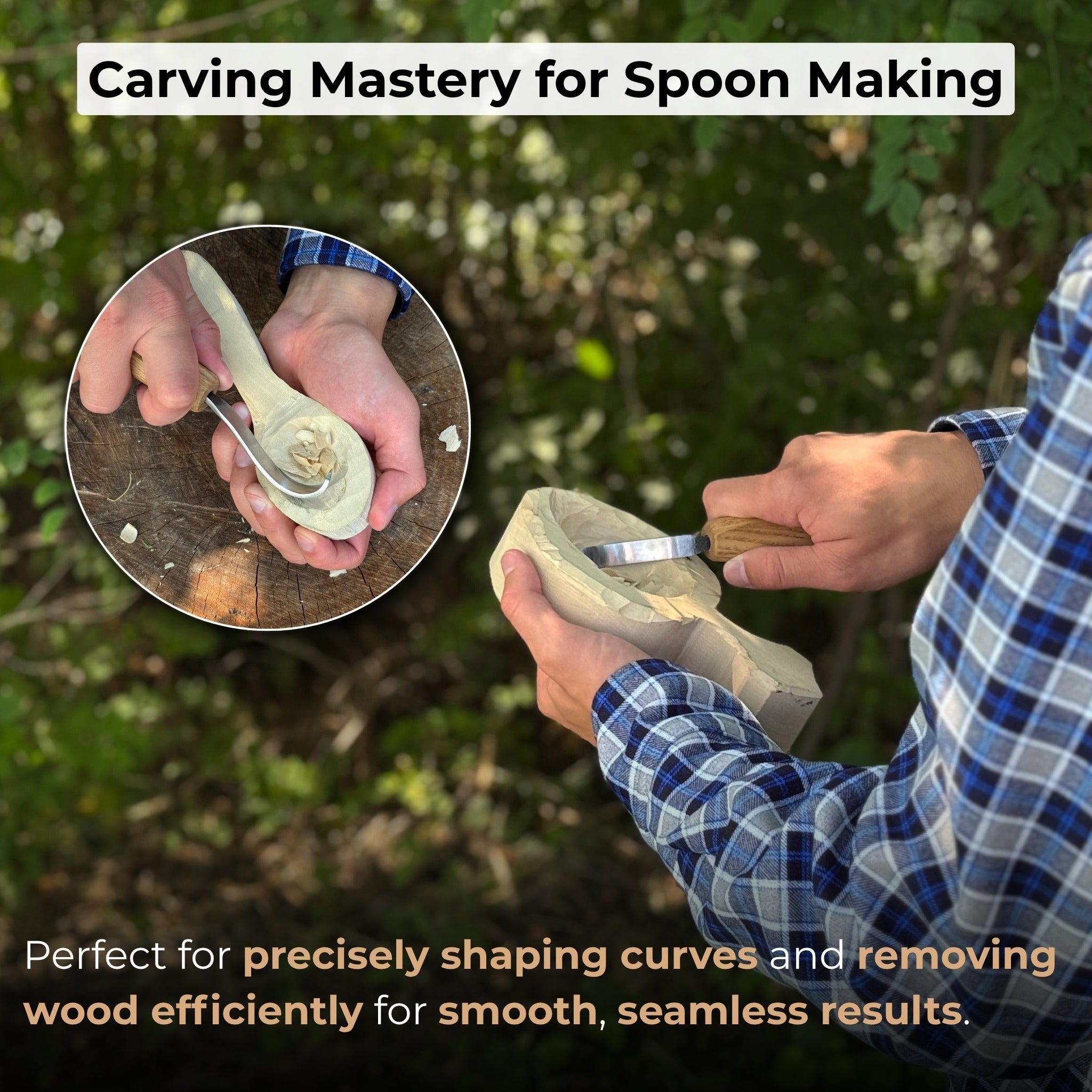 Small Spoon Carving Hook Knife with Octagonal Handle, 7.5 cm (3 inches), with Leather Sheath - 7