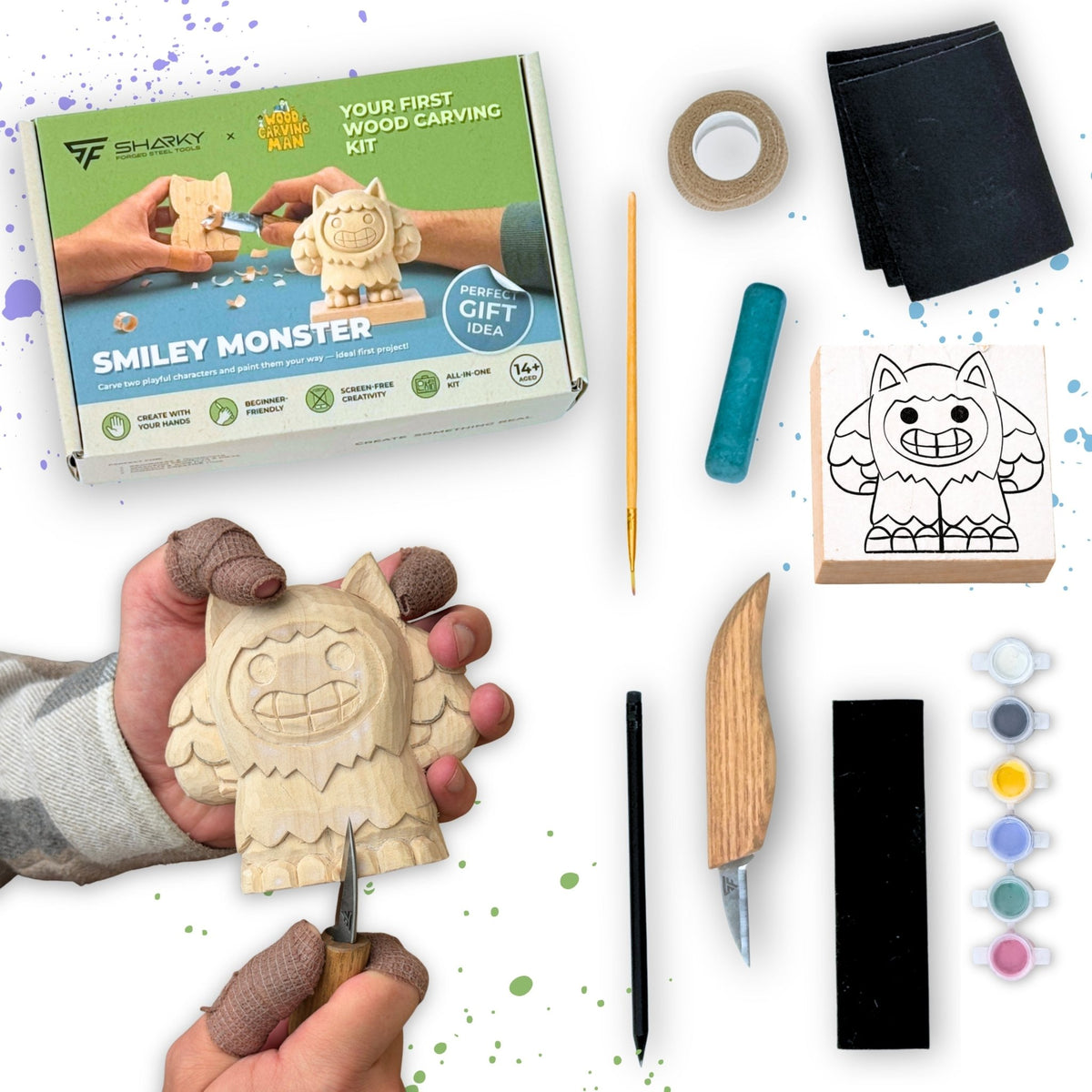 Smiley Monster DIY Wood Carving Kit - 2