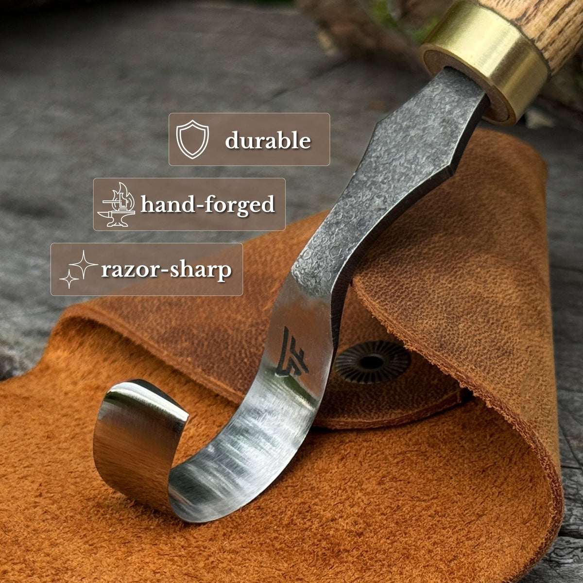 Spoon Carving Hook Knife, ⌀3 cm (1.2 inches) with Leather Case - 3