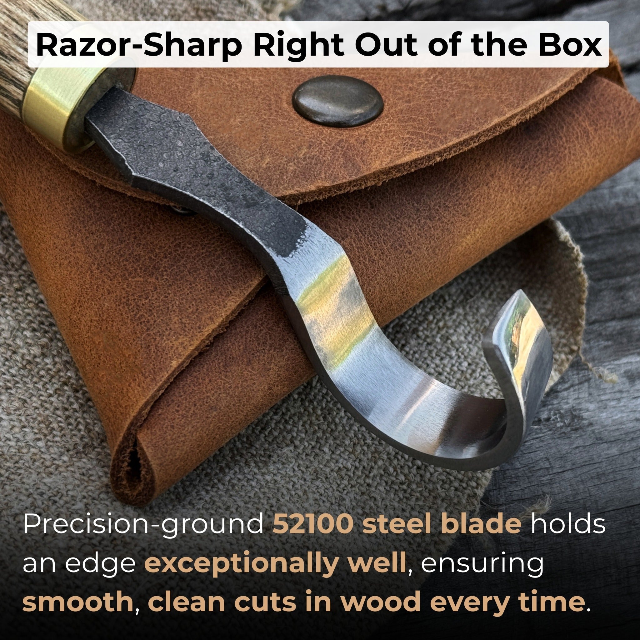 Spoon Carving Hook Knife, ⌀3 cm (1.2 inches) with Leather Case - 2