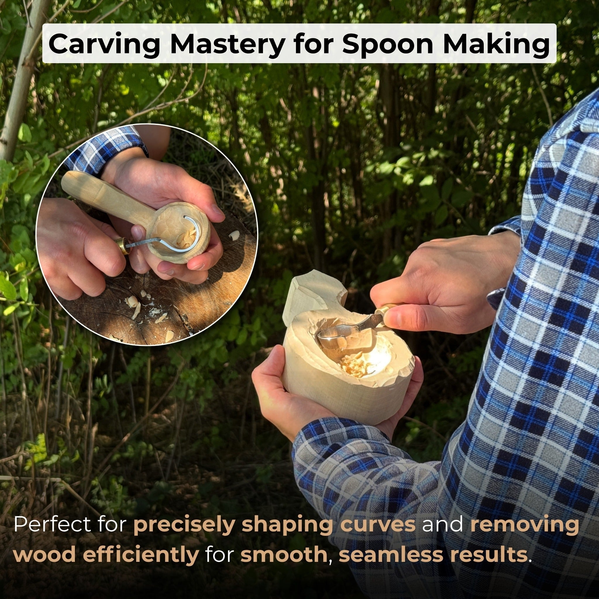 Spoon Carving Hook Knife, ⌀3 cm (1.2 inches) with Leather Case - 7