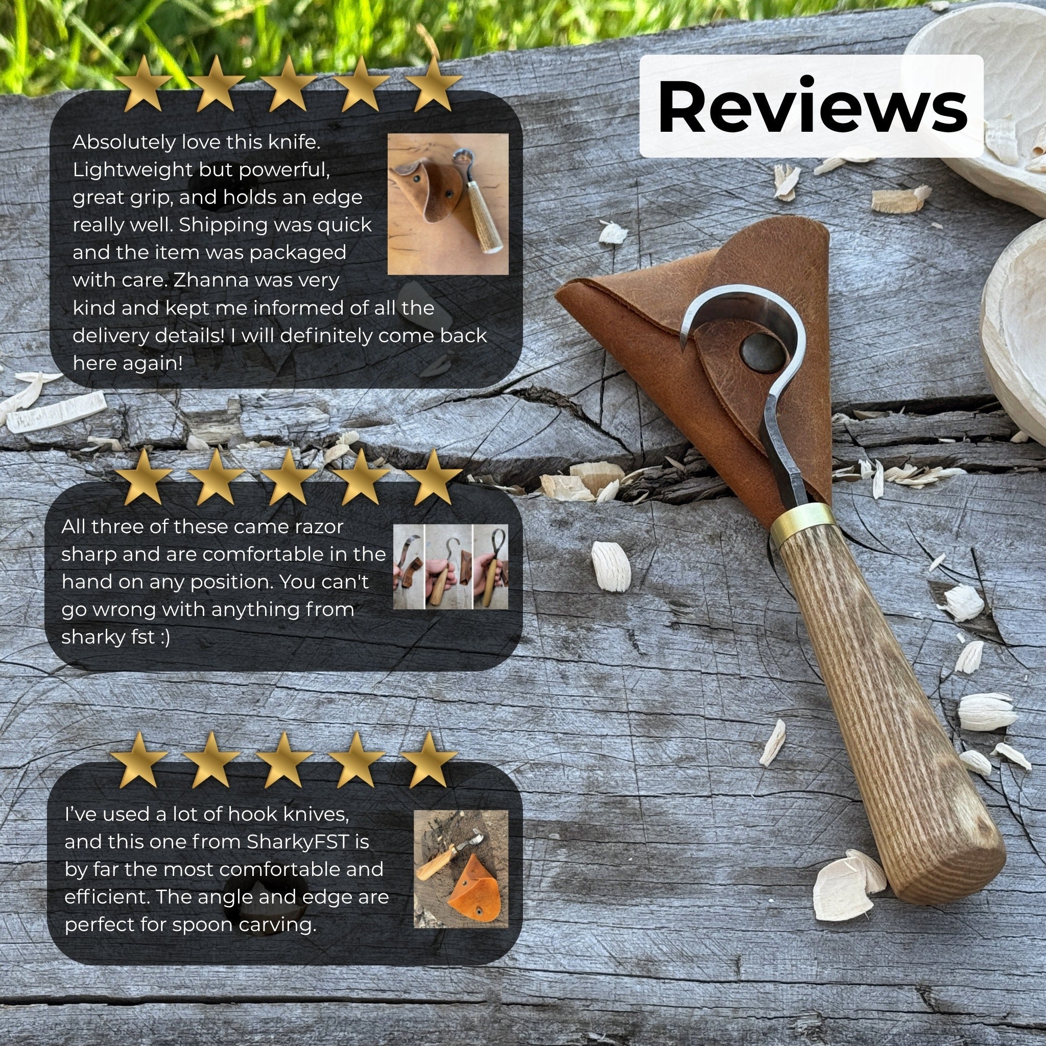 Spoon Carving Hook Knife, ⌀3 cm (1.2 inches) with Leather Case - 9