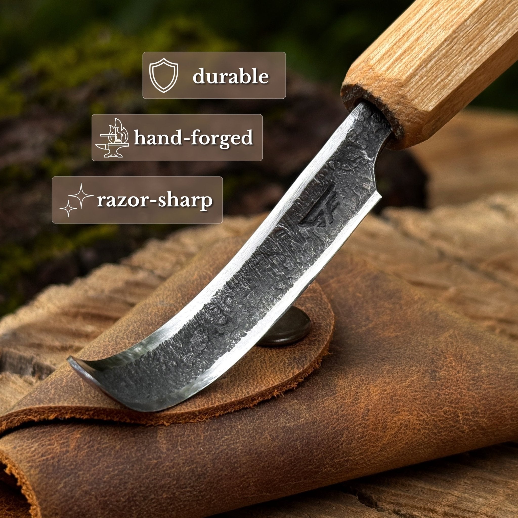 Spoon Carving Hook Knife, ⌀ 4.5 cm (1.77 inches) with Leather Sheath - 3