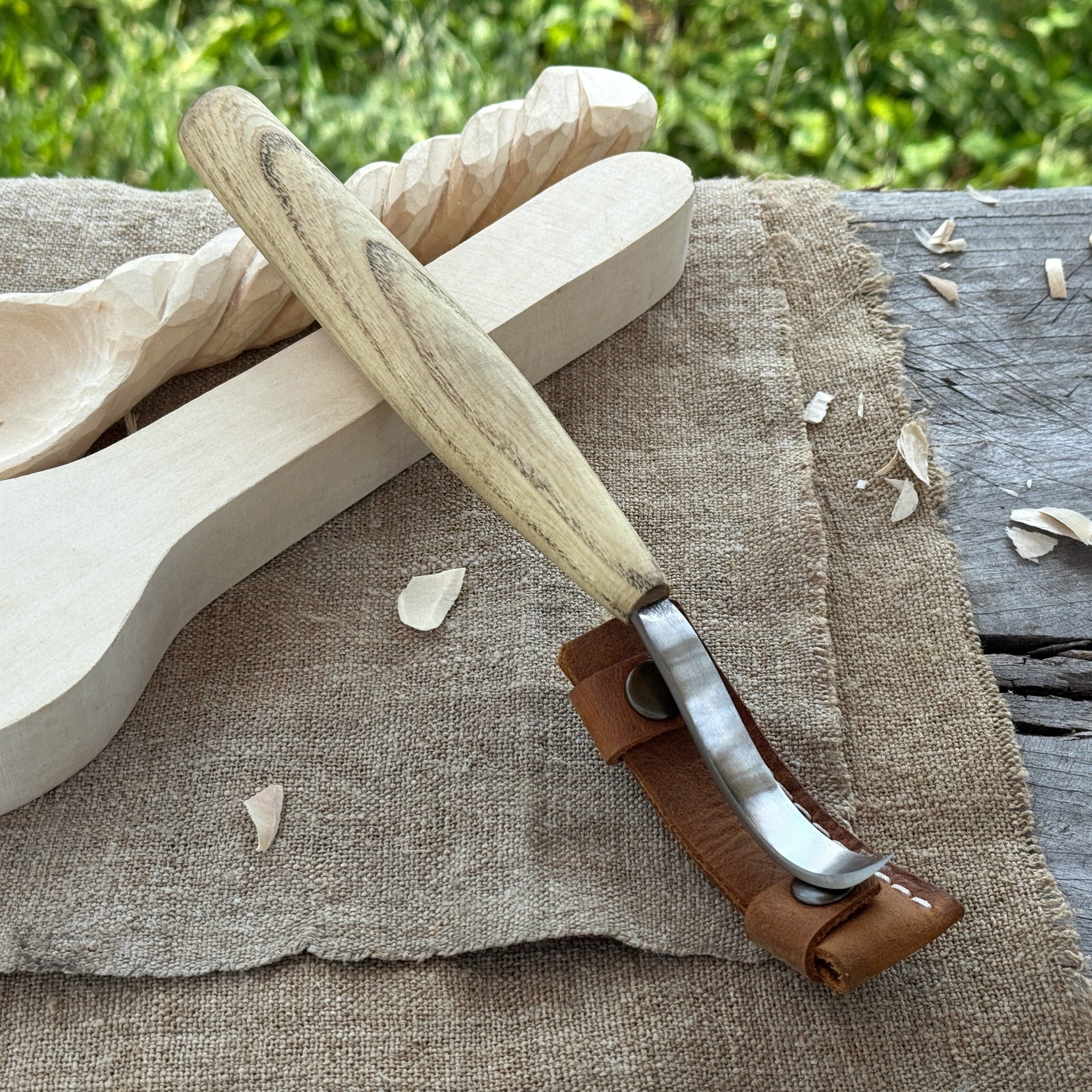 Spoon Carving Hook Knife, ⌀6 cm (2.36 inches) with Leather Case - 1