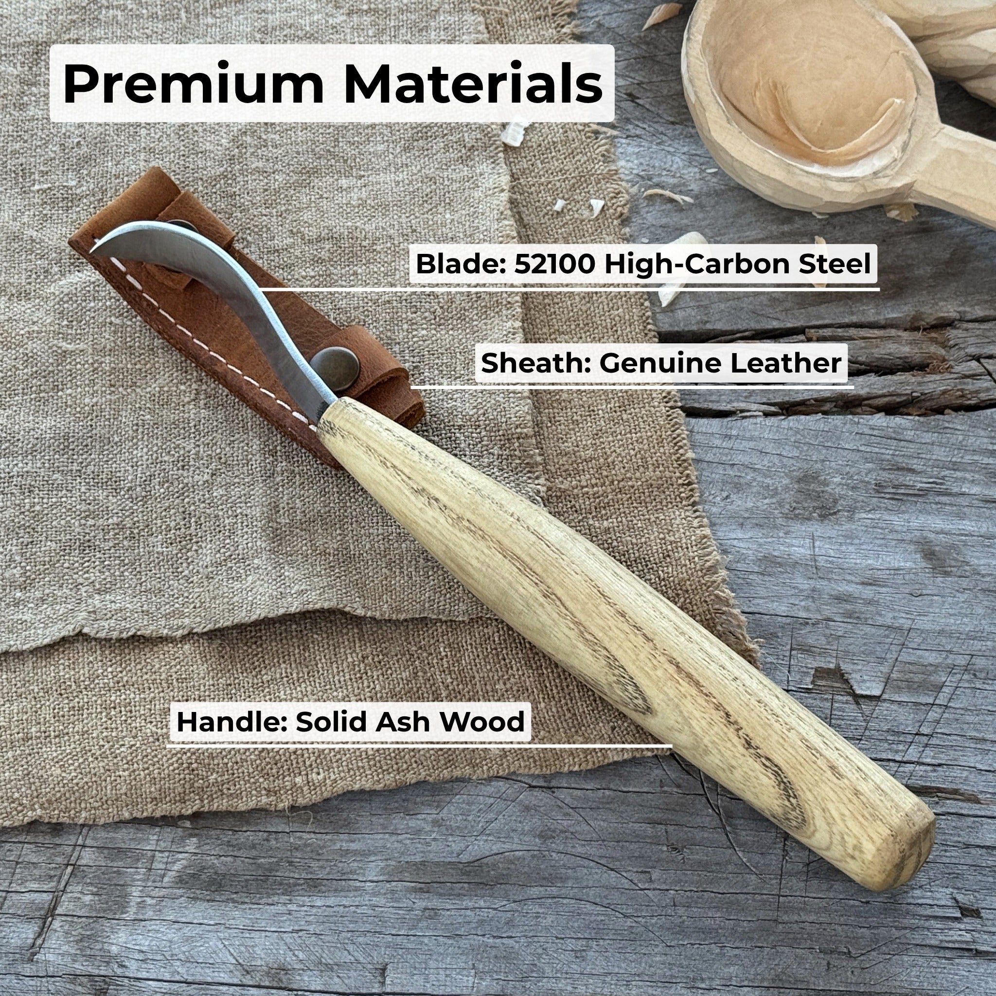 Spoon Carving Hook Knife, ⌀6 cm (2.36 inches) with Leather Case - 6