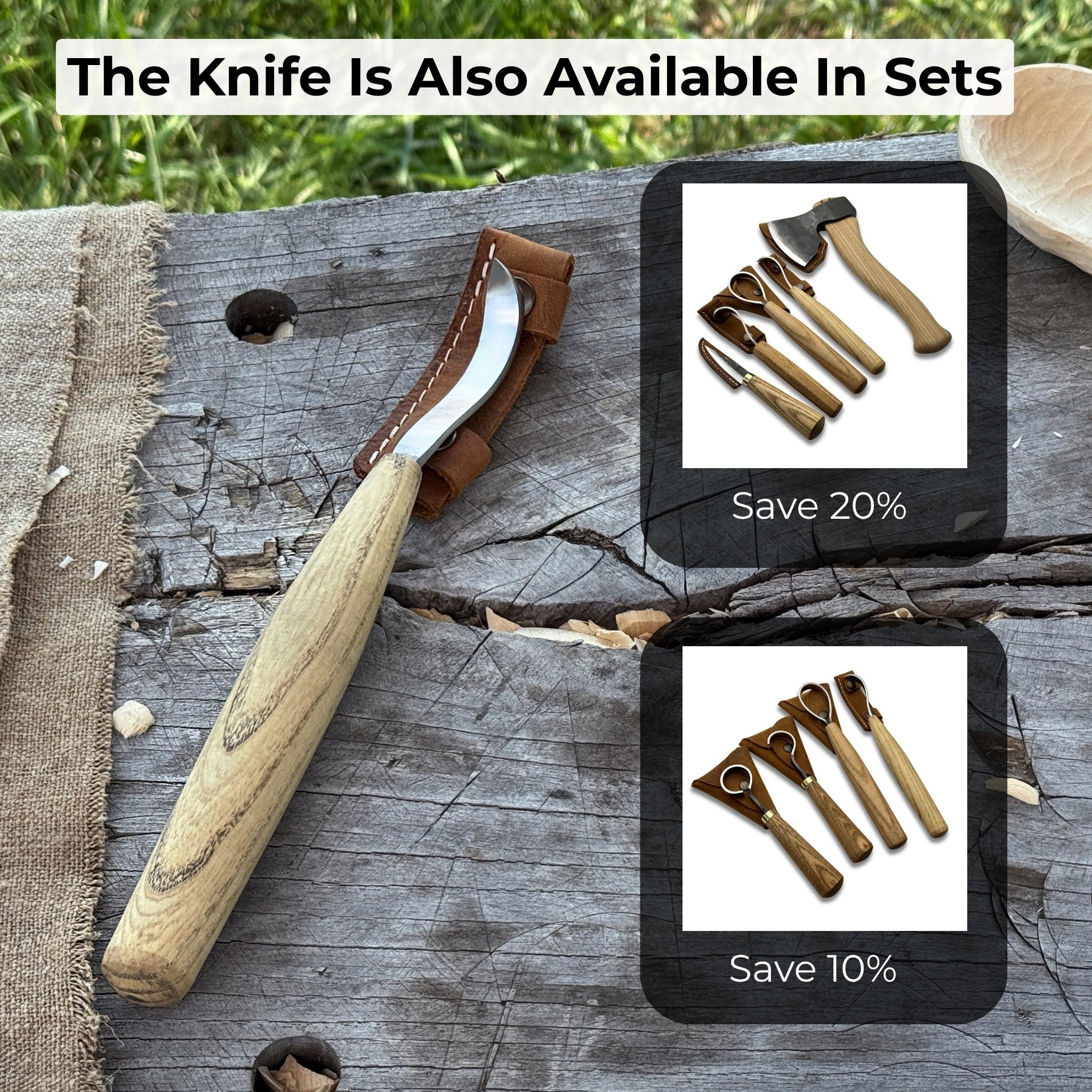 Spoon Carving Hook Knife, ⌀6 cm (2.36 inches) with Leather Case - 10