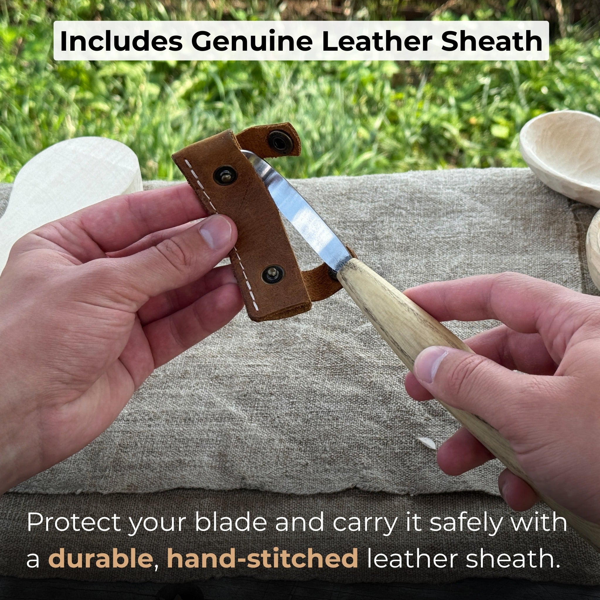 Spoon Carving Hook Knife, ⌀6 cm (2.36 inches) with Leather Case - 4