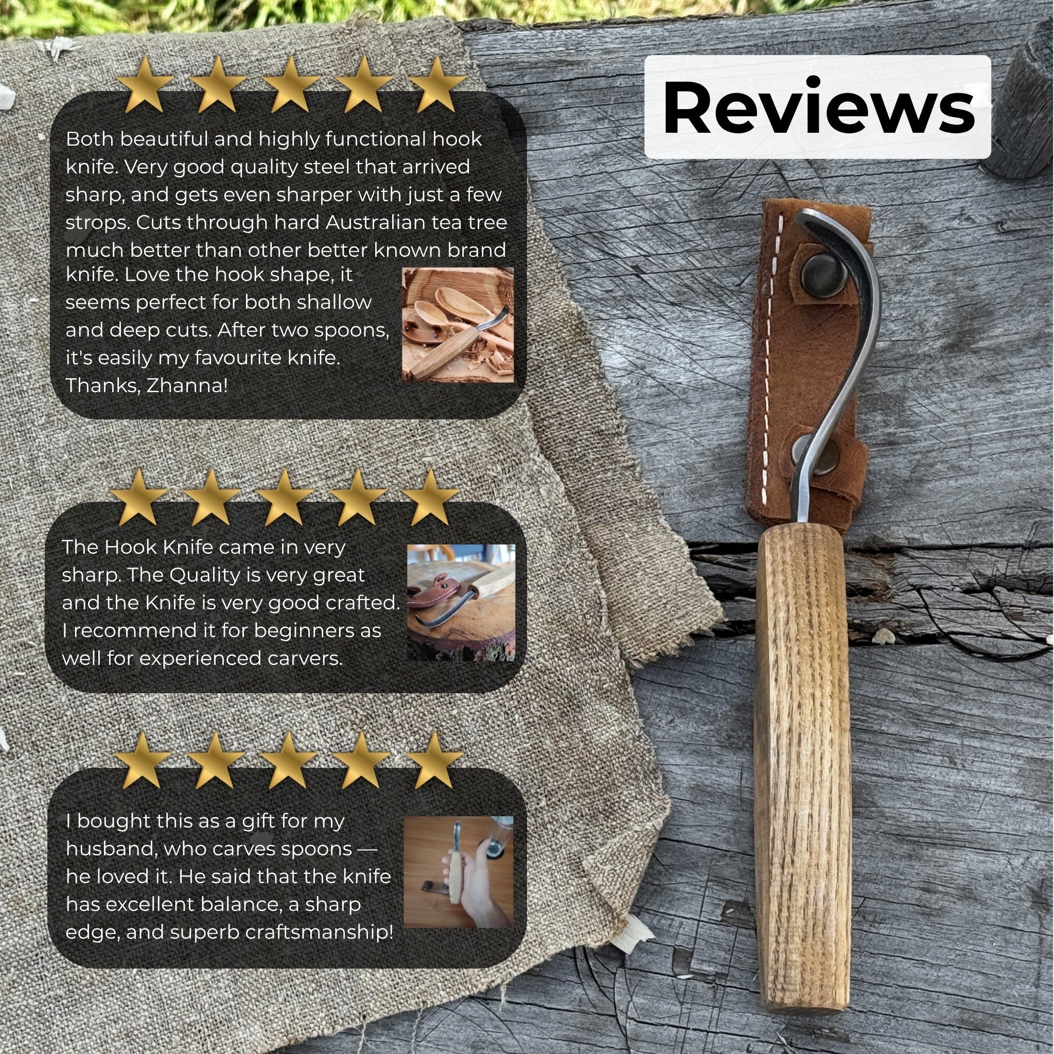 Spoon Carving Hook Knife – Long Curved Blade 7 cm (2.7 inches) - 9