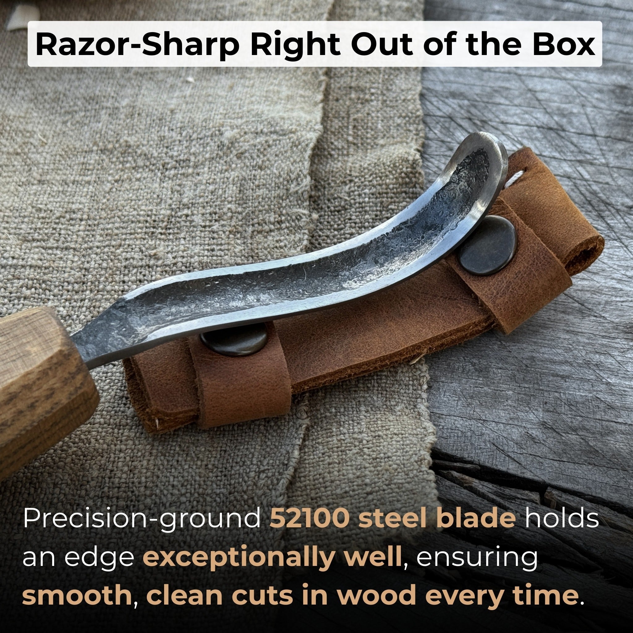 Spoon Carving Hook Knife – Long Curved Blade 7 cm (2.7 inches) - 2