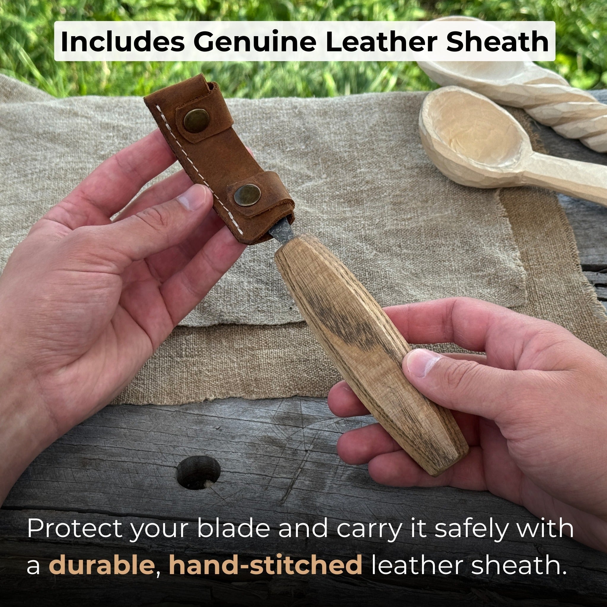 Spoon Carving Hook Knife – Long Curved Blade 7 cm (2.7 inches) - 4