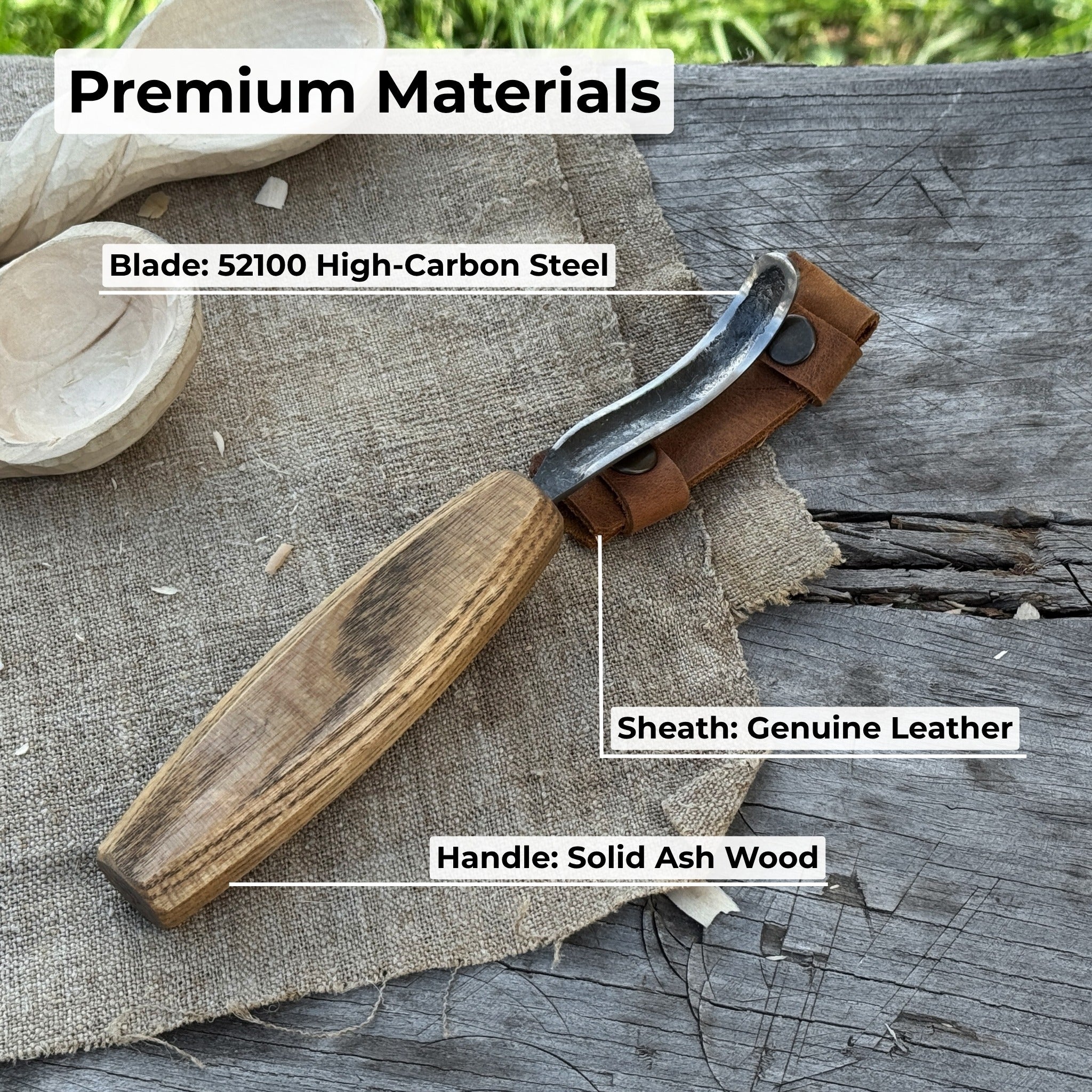 Spoon Carving Hook Knife – Long Curved Blade 7 cm (2.7 inches) - 6