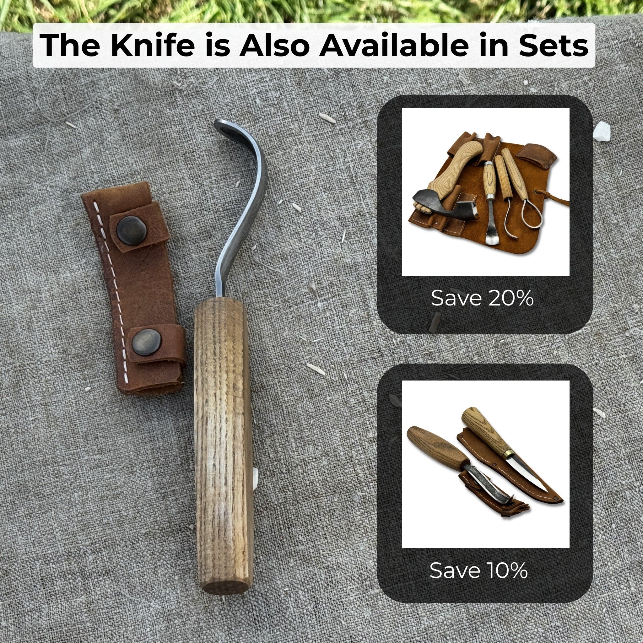 Spoon Carving Hook Knife – Long Curved Blade 7 cm (2.7 inches) - 10