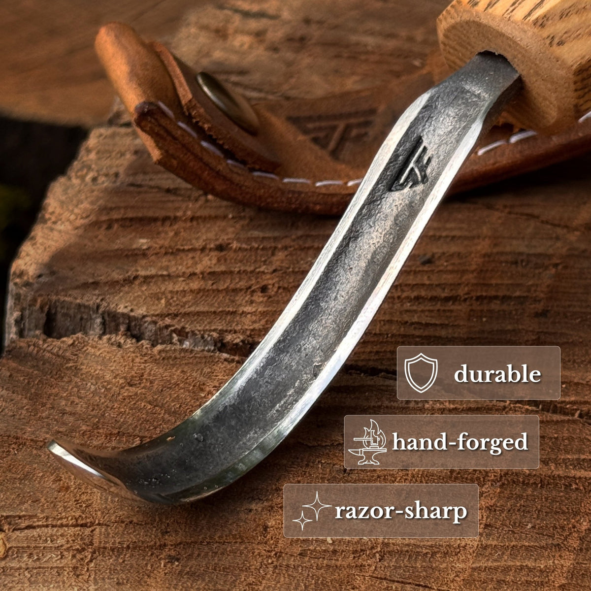 Spoon Carving Hook Knife – Long Curved Blade 7 cm (2.7 inches) - 3