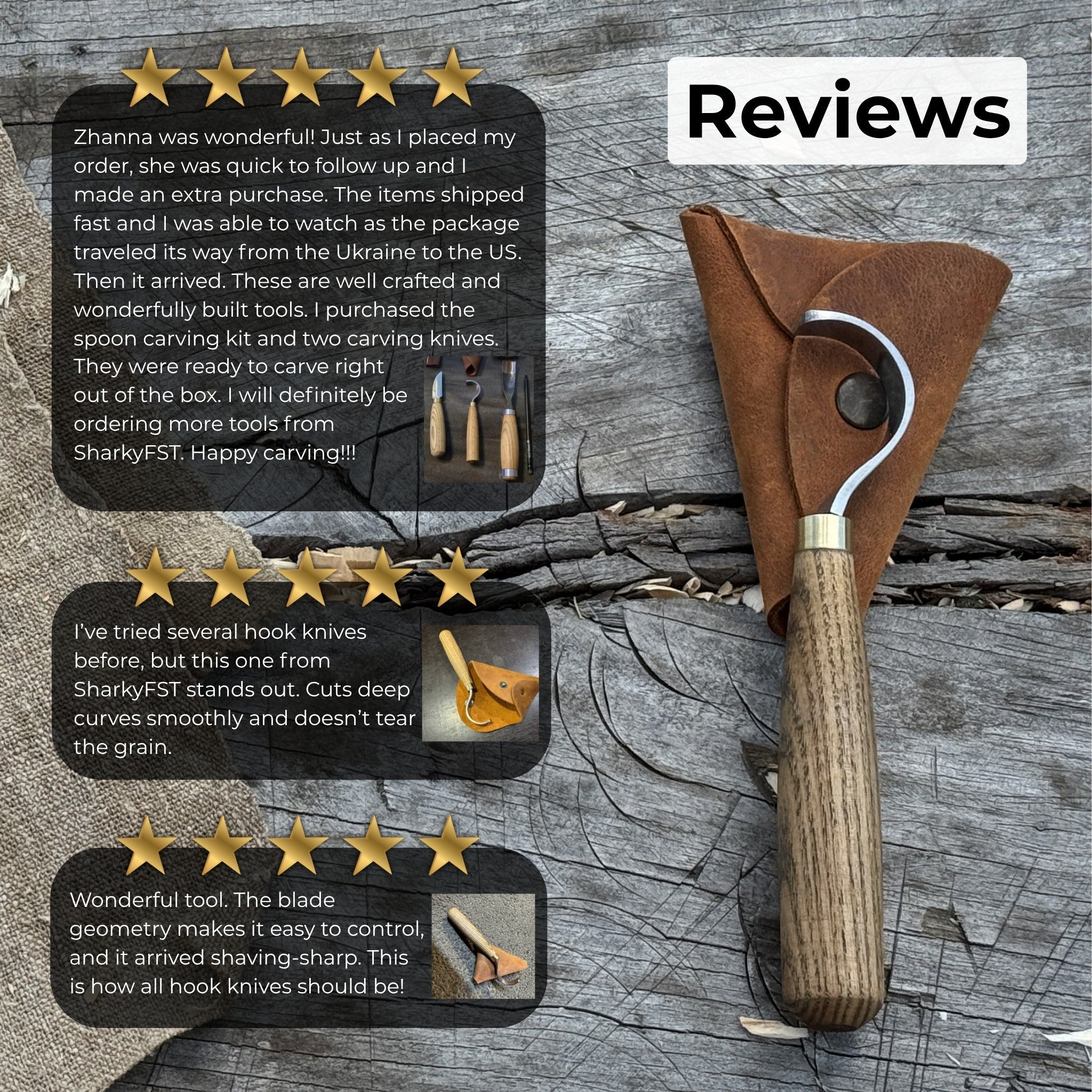 Spoon Carving Hook Knife with Leather Sheath, 3.5 cm (1.38 inches) - 9