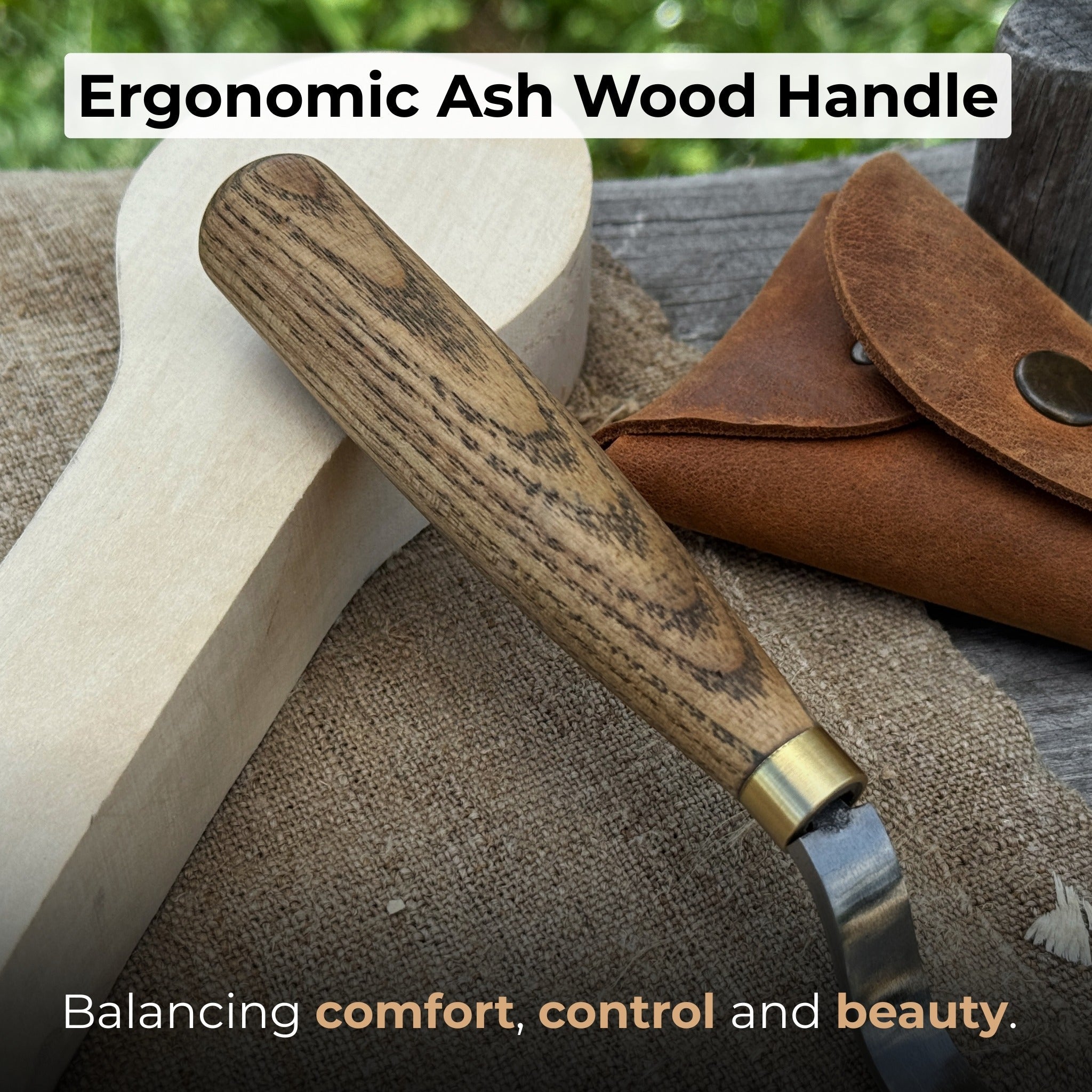 Spoon Carving Hook Knife with Leather Sheath, 3.5 cm (1.38 inches) - 3