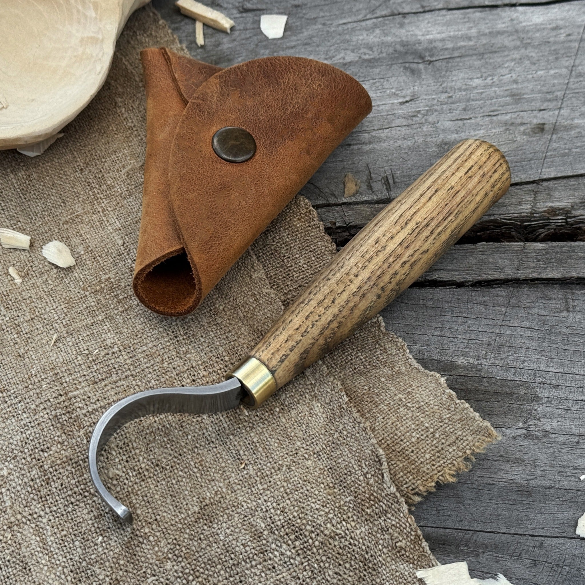 Spoon Carving Hook Knife with Leather Sheath, 3.5 cm (1.38 inches) - 1