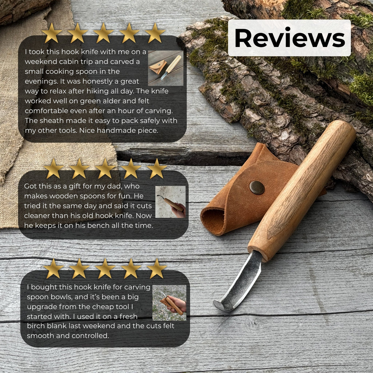 Spoon Carving Hook Knife with Leather Sheath, ⌀5 cm (1.97 inches) - 10