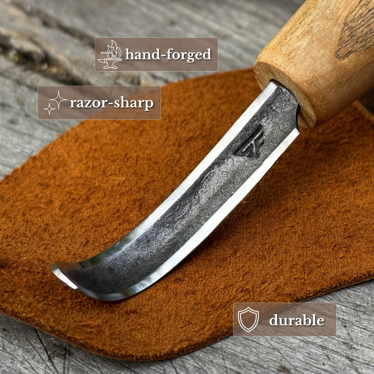Spoon Carving Hook Knife with Leather Sheath, ⌀5 cm (1.97 inches) - 2