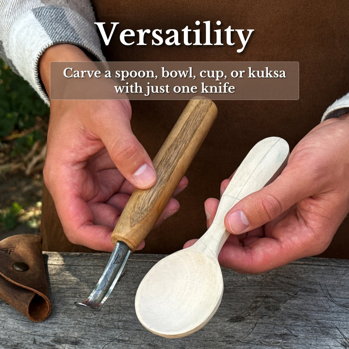 Spoon Carving Hook Knife with Leather Sheath, ⌀5 cm (1.97 inches) - 9