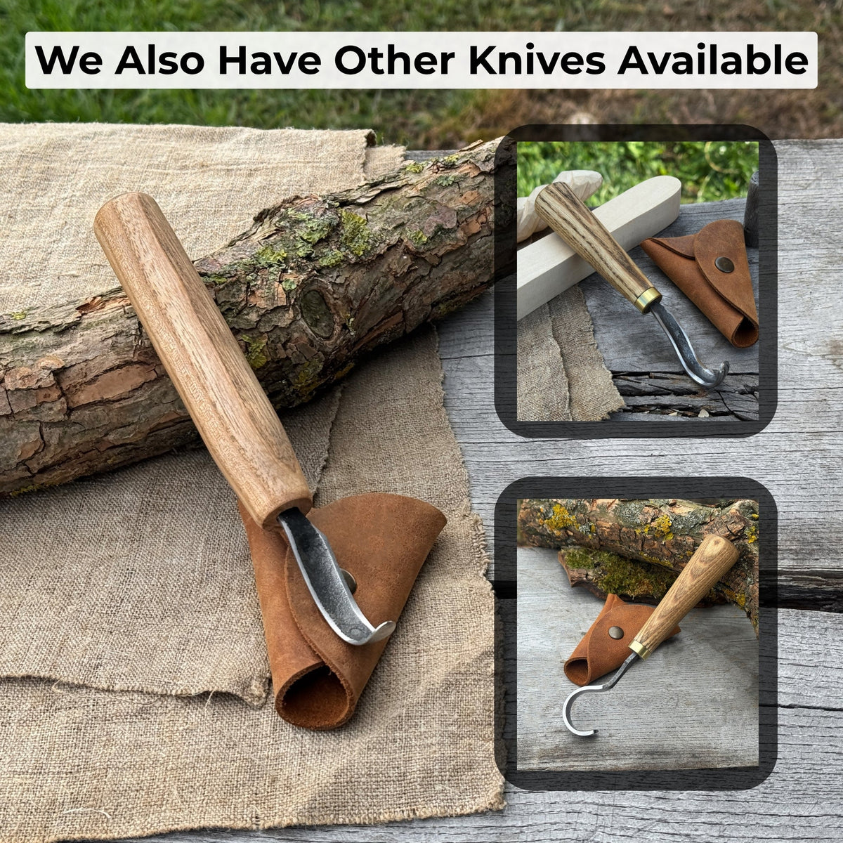 Spoon Carving Hook Knife with Leather Sheath, ⌀5 cm (1.97 inches) - 2