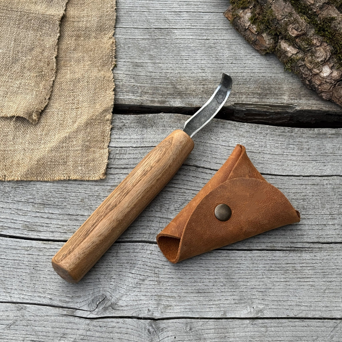 Spoon Carving Hook Knife with Leather Sheath, ⌀5 cm (1.97 inches) - 1