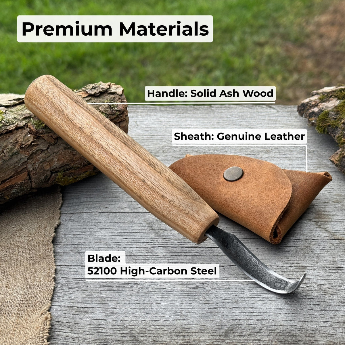 Spoon Carving Hook Knife with Leather Sheath, ⌀5 cm (1.97 inches) - 7
