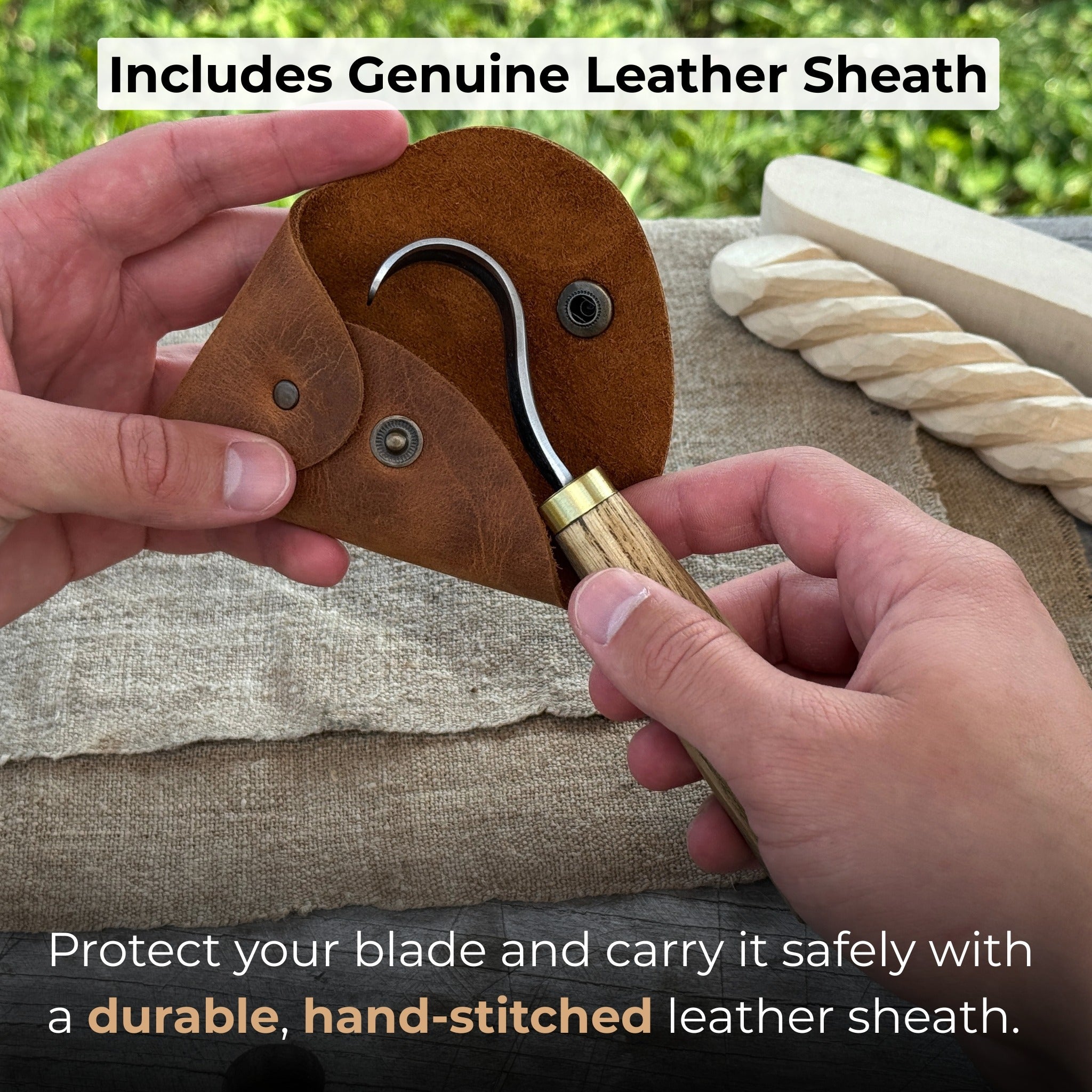 Spoon Carving Hook Knife with Leather Sheath, Blade 3.5 cm (1.38 inches) - 4